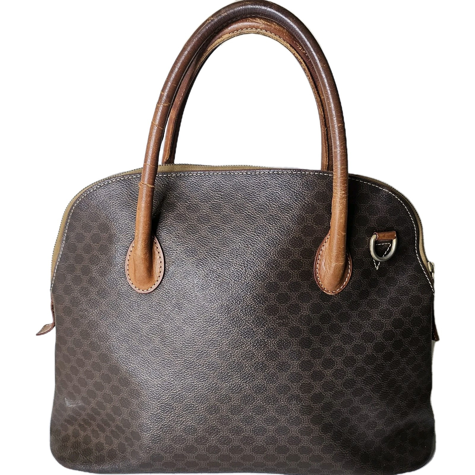 Auth CELINE Macadam – Dark Brown Light Brown PVC Leather Handbag Needs some love