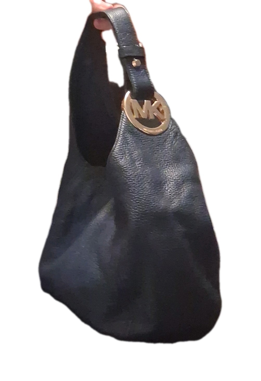 Michael Kors Blue Pebbled Hobo Shoulder Bag Gold Hardware Logo Buckle Women