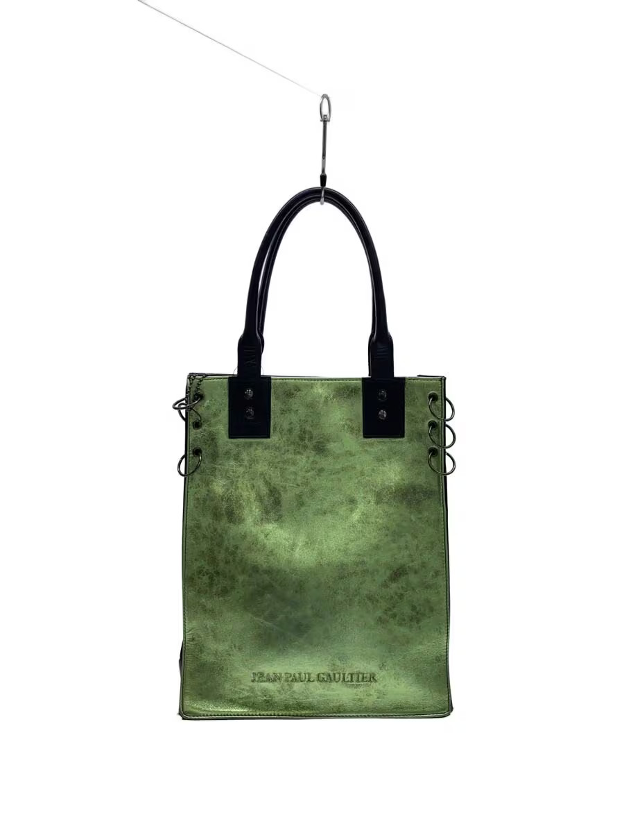 Jean Paul Gaultier Tote Bag, Leather, Green, Solid Color