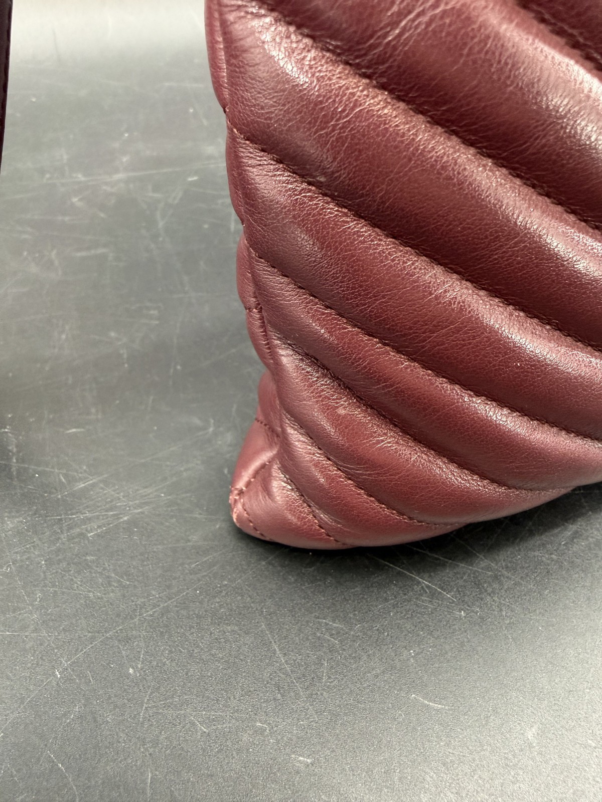 Saint Laurent Cassandre Chevron Bordeaux Red Clutch Bag W/ Box