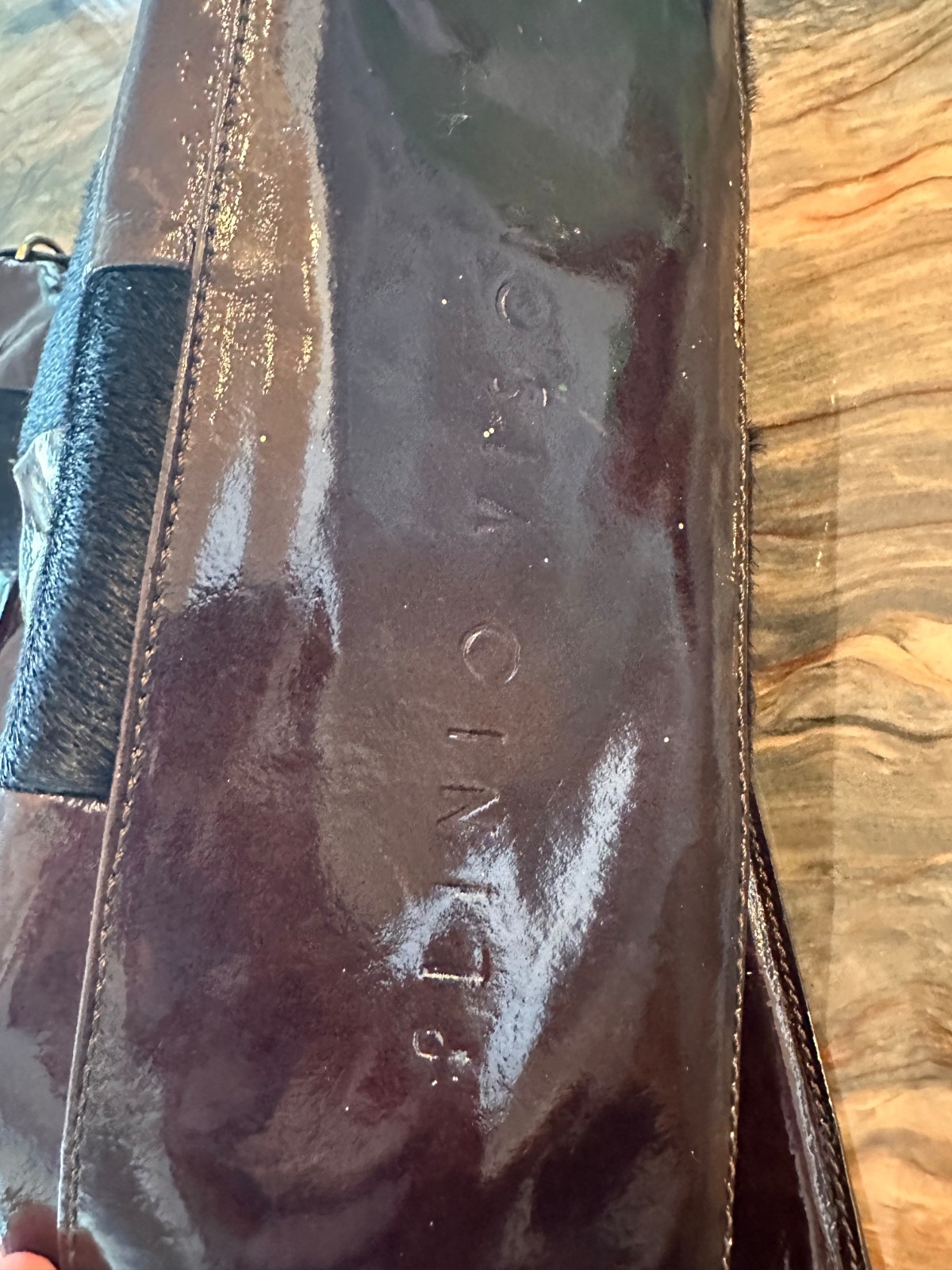 Pony hair & patent leather tote by Plinio Visona