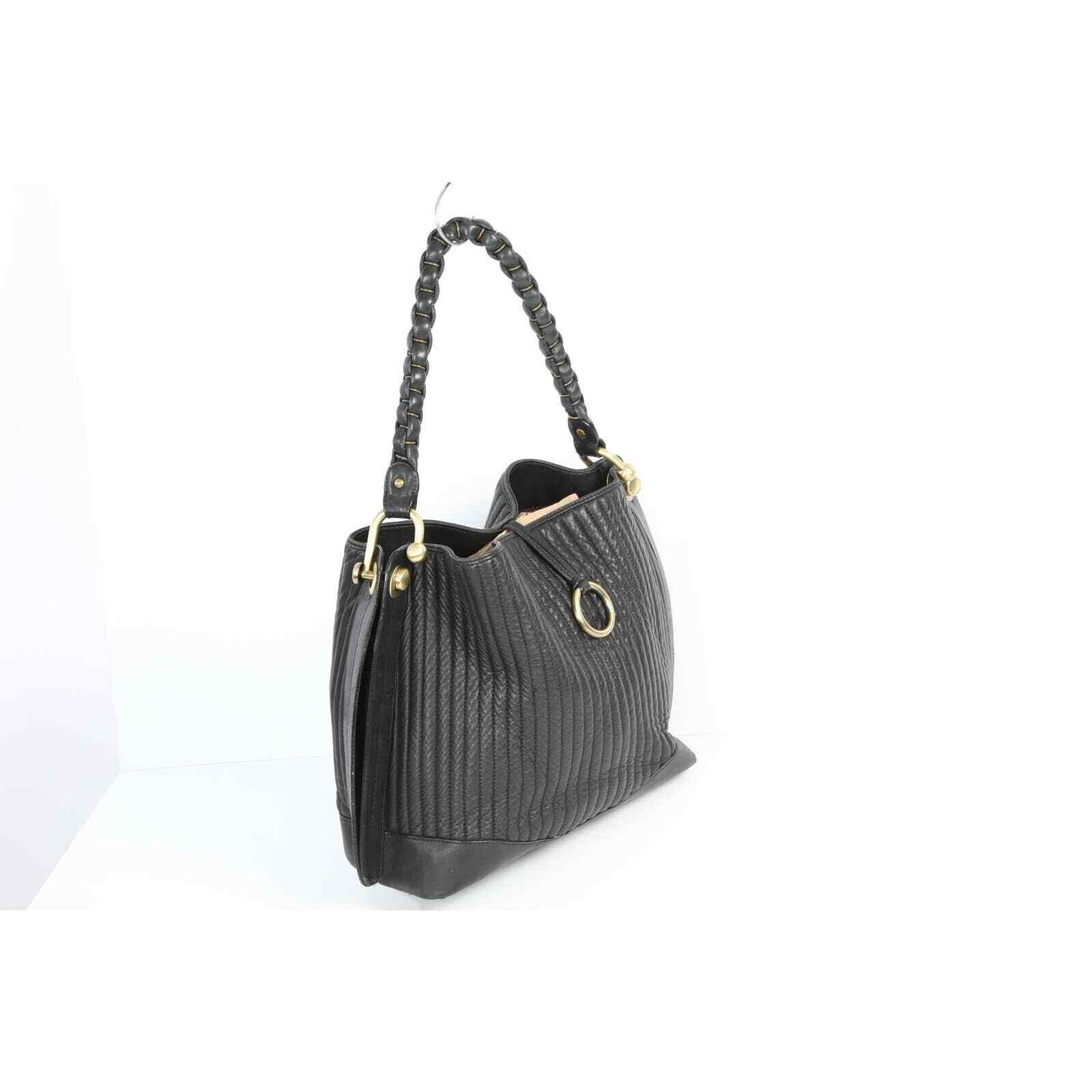 BCBGMaxAzria Black Vertical Quilted Leather Tote Handbag Classic Women Fashion