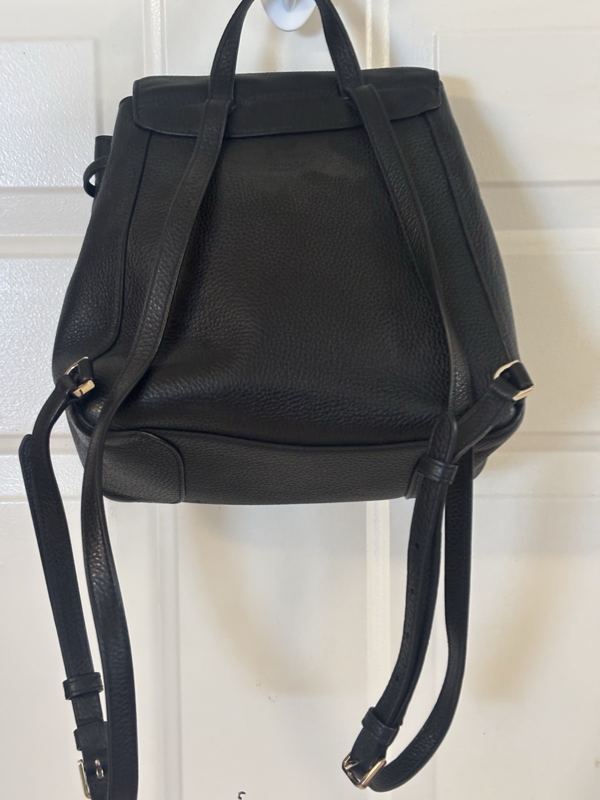 Kate Spade Leila Medium Flap Backpack Black Pebbled Leather Drawstring Handbag
