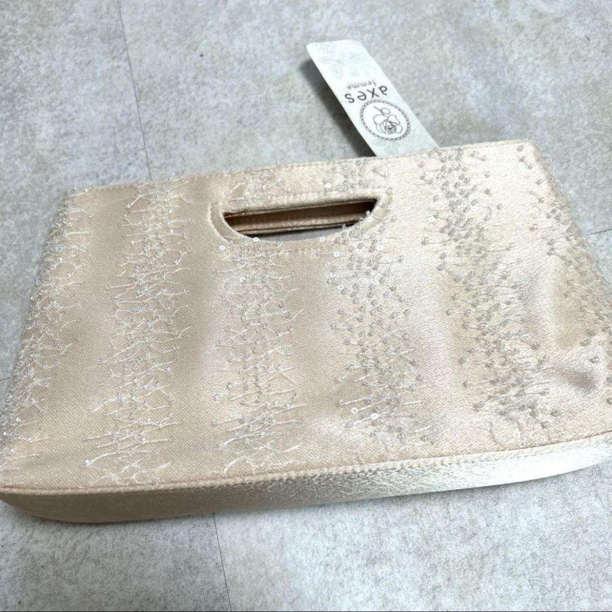 Axes Femme Beaded Party Bag Beige 27.5cm Used Japan For 14+
