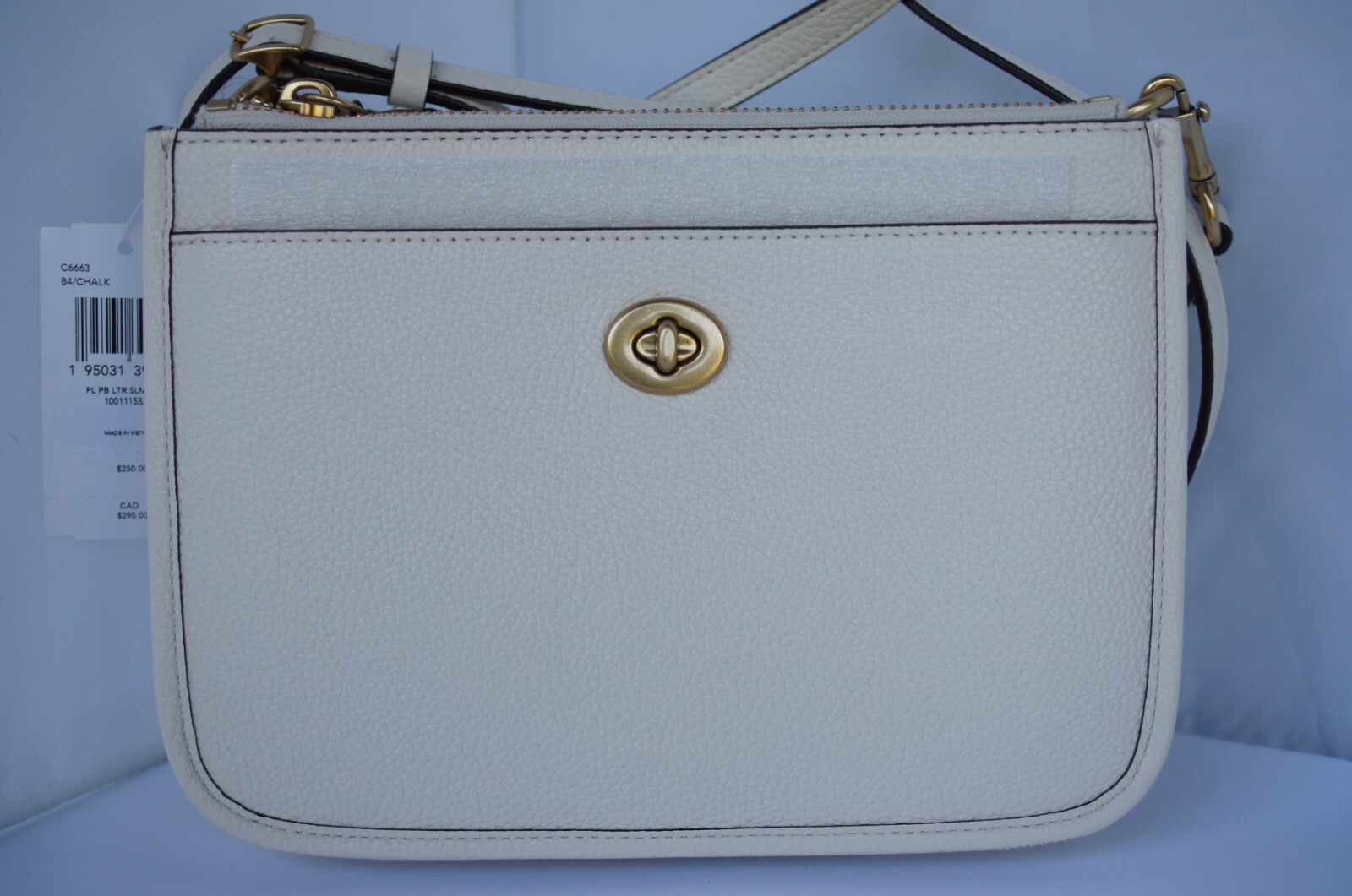 New Coach Women’s Bag Slim Turnlock Crossbody Pebble White Handbag