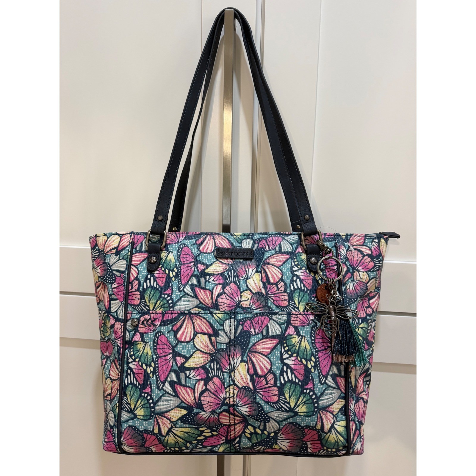 Sakroots Metro Tote Butterfly Print Coated Canvas Shoulder Bag Multi-Color NWOT