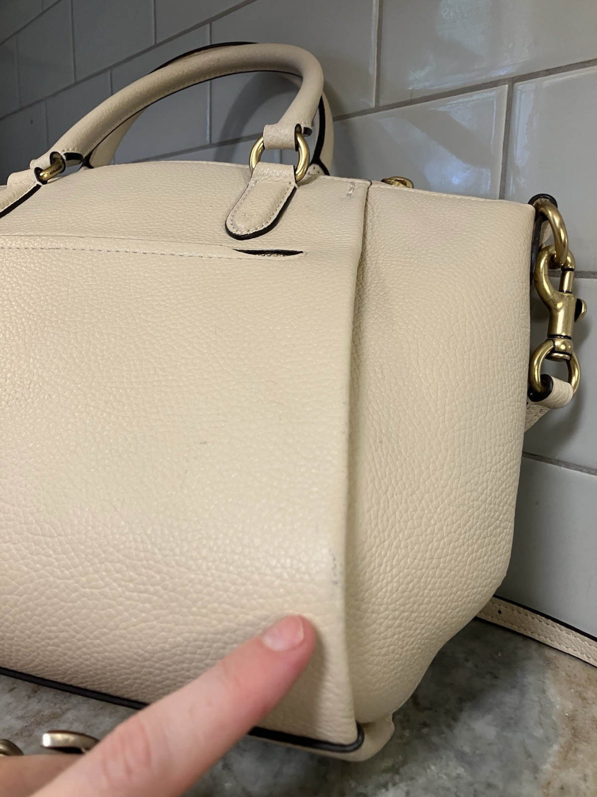 Coach Elise Satchel pebble leather crossbody bag 79316 Beechwood Cream