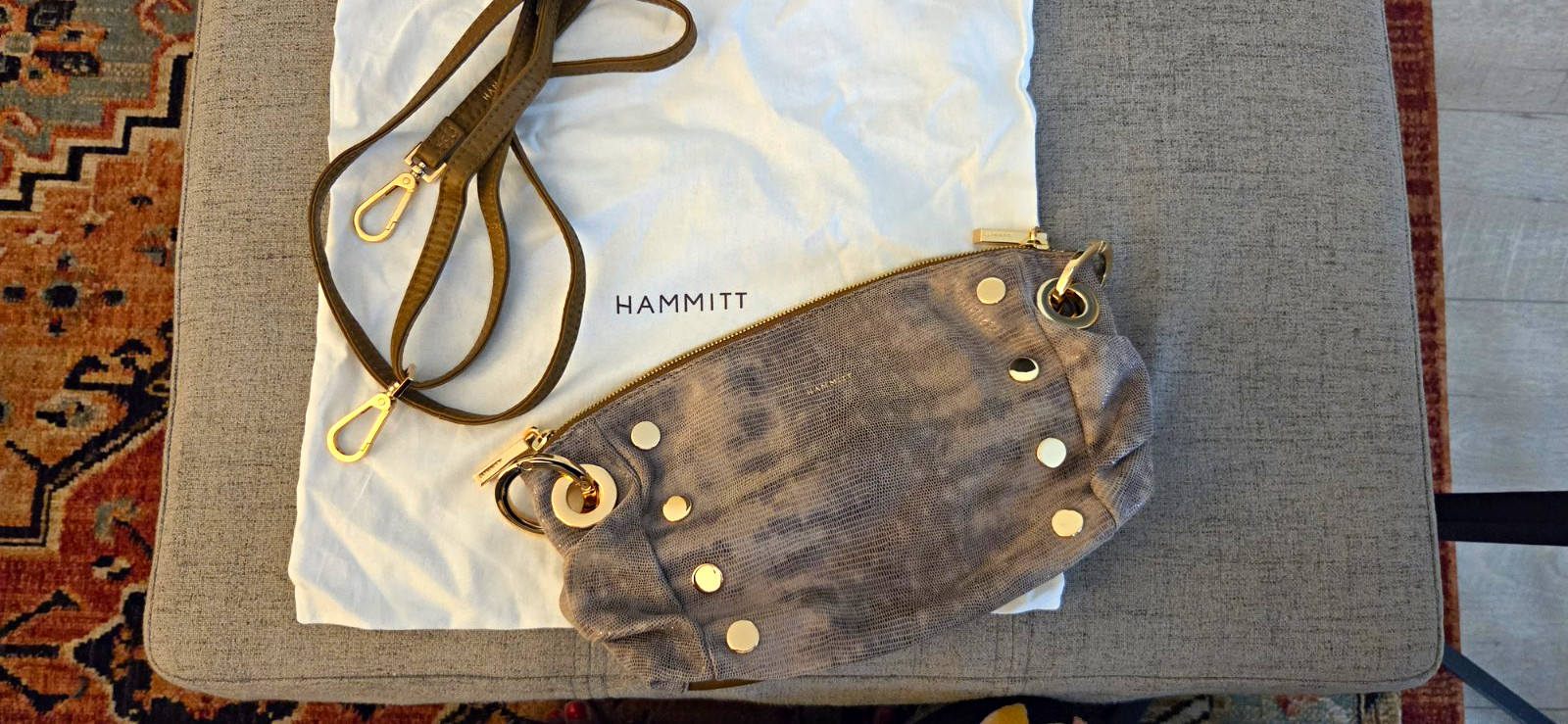 Hammitt Gray Snake Studded Zip Crossbody Bag Adjustable Detachable Strap NWT