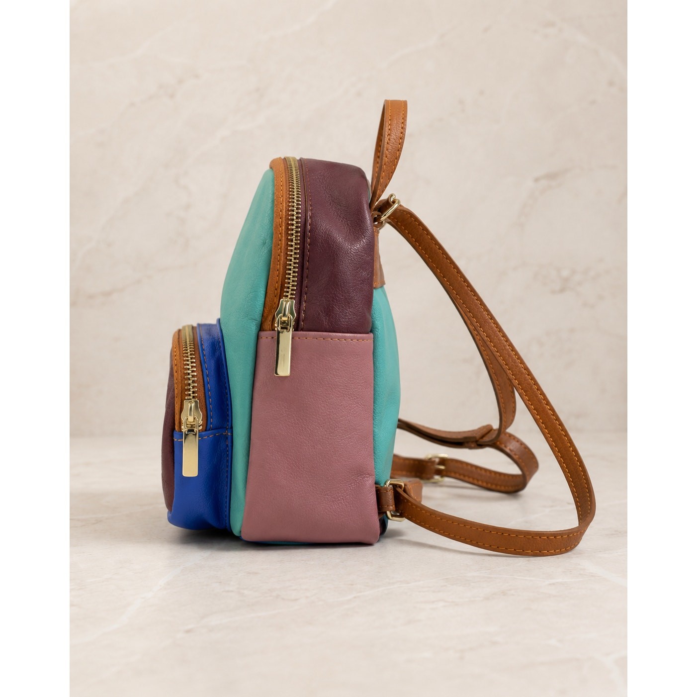Multicolor Genuine Leather Mini Backpack Crossbody Bag Fleur-de-Lis