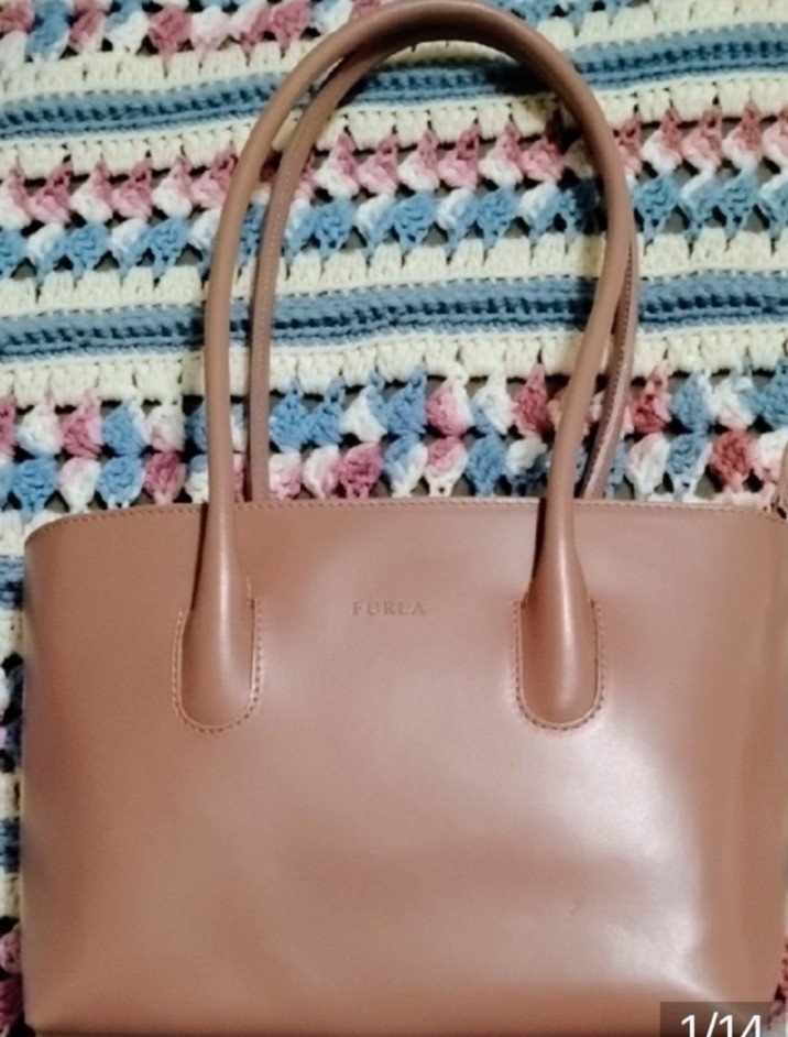 Furla Pink Mauve Leather Tote Bag Zip Top Double Handles NWOT