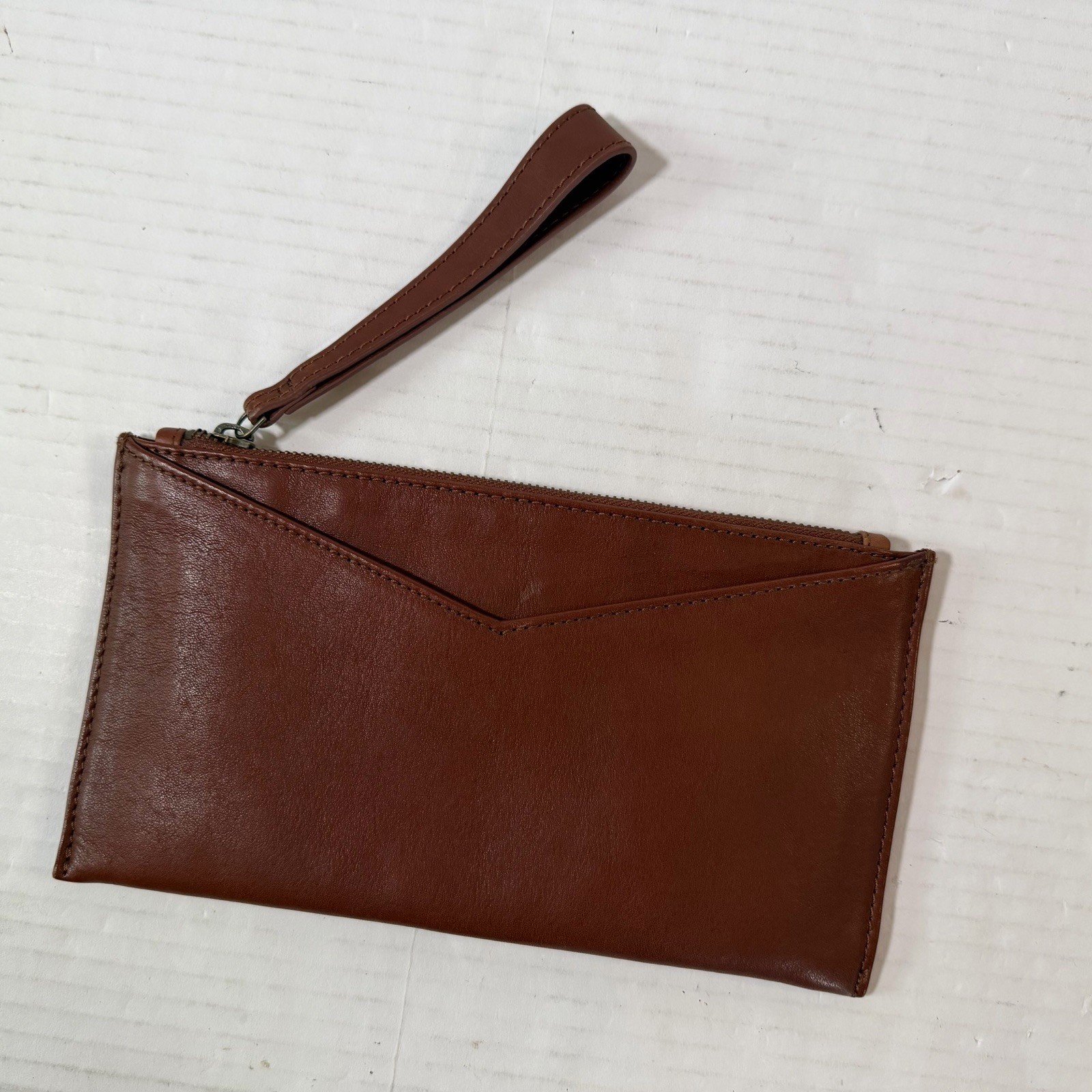 Rachel Roy Genuine Leather Cognac Brown Wristlet Purse 10” X 5.5”
