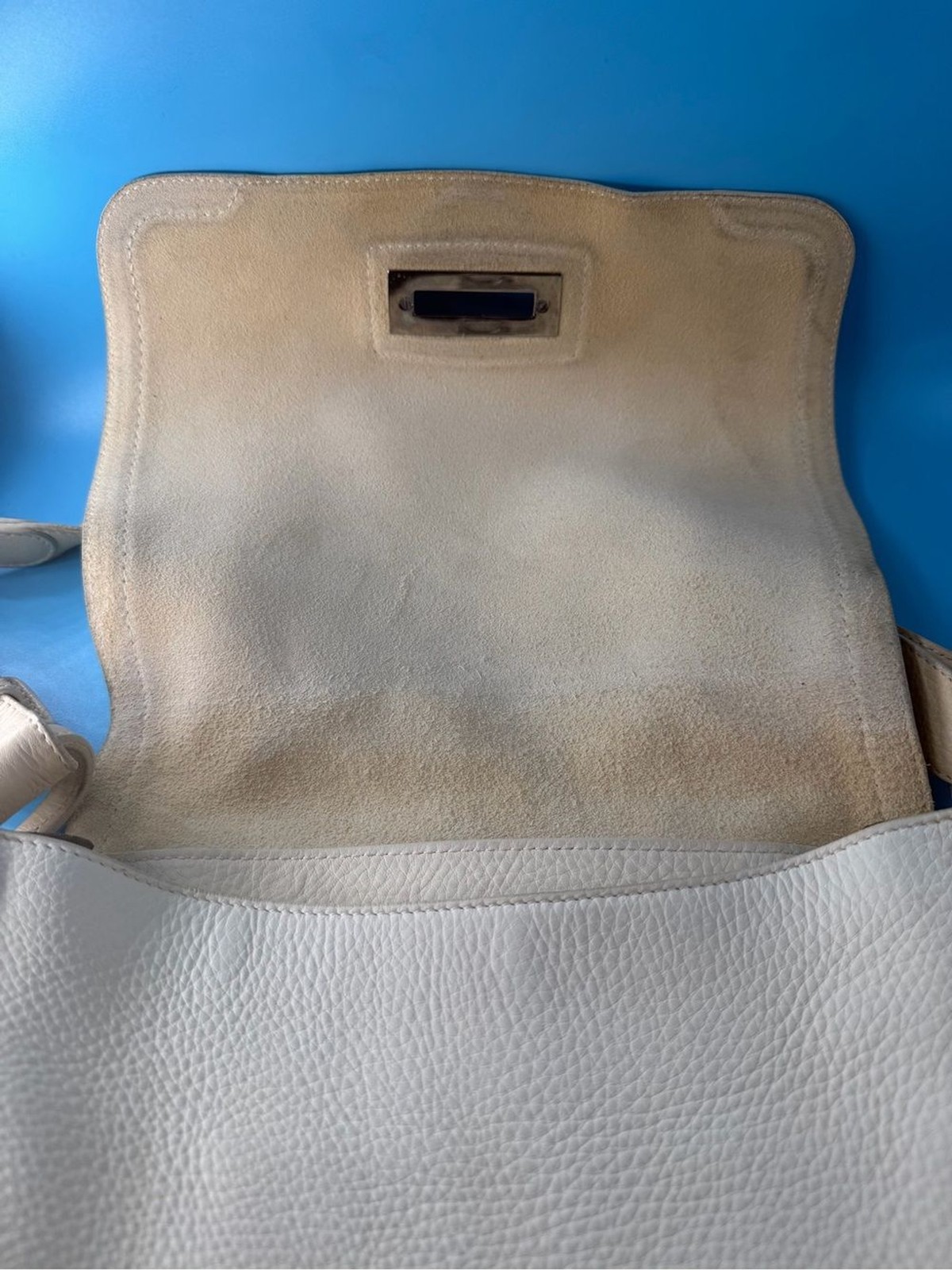 Salvatore Ferragamo Gancini Leather Flap Shoulder Bag Silver Hardware Cream