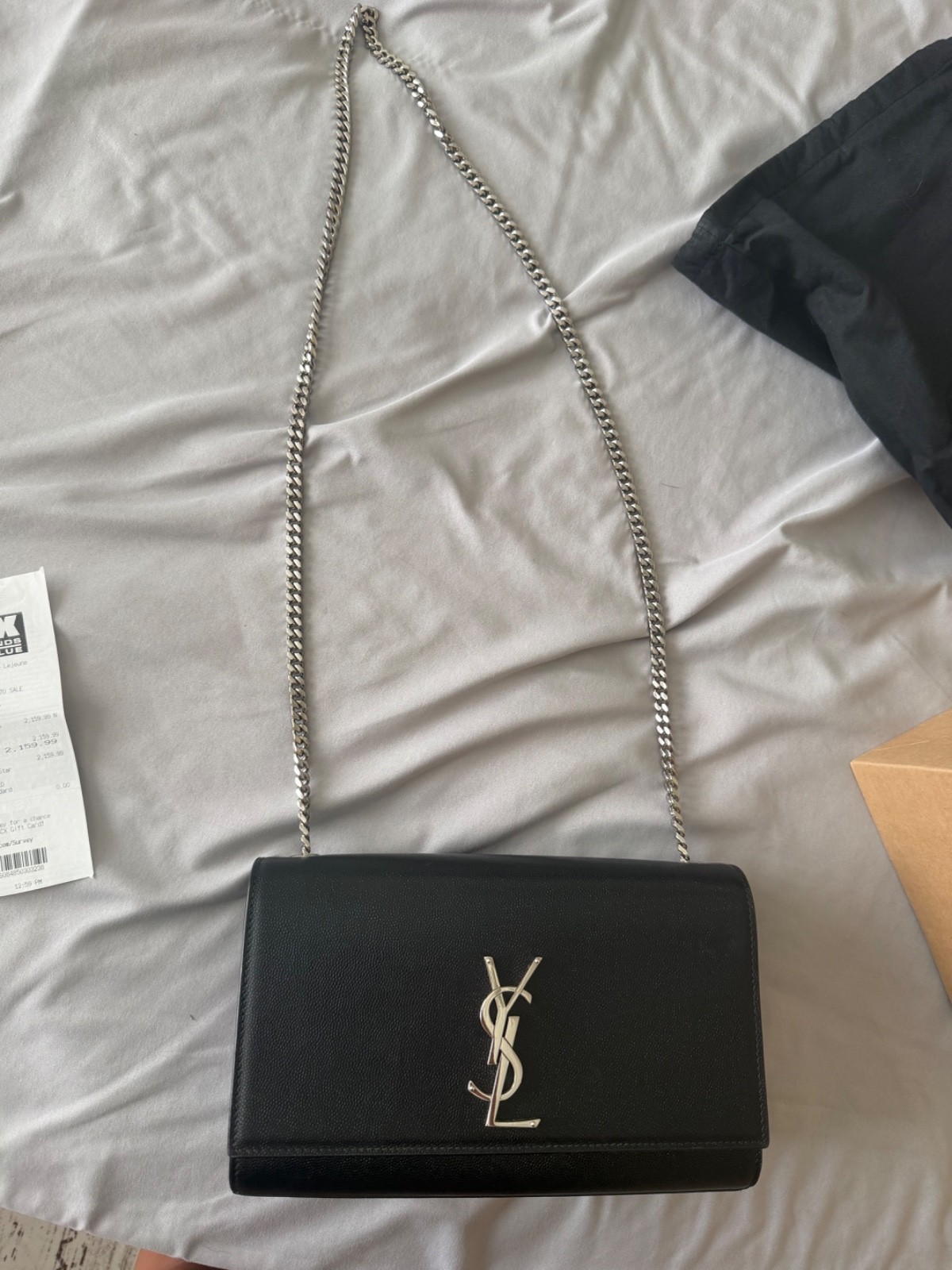 Saint Laurent Kate Silver Hardware Grosgrain Interior Shoulder Bag Medium Black
