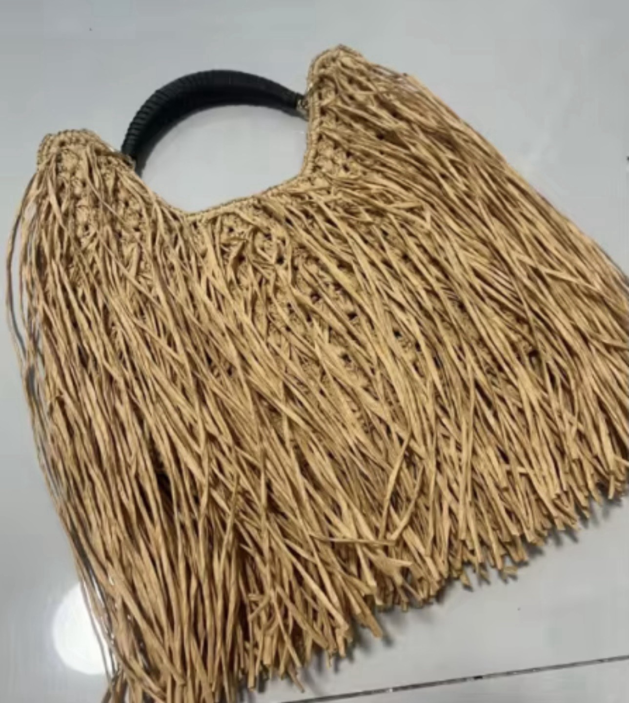 woven Natural Brown Large Women’s Top Handle Bag Fringe Bohemian Beach Casual