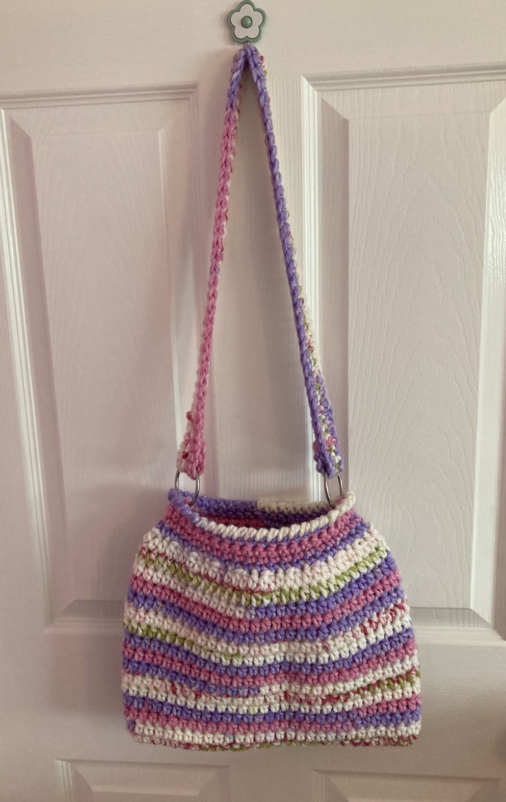 Handmade Crochet Cross Body Shoulder Bag Purse Purple /pink Chunky Yarn