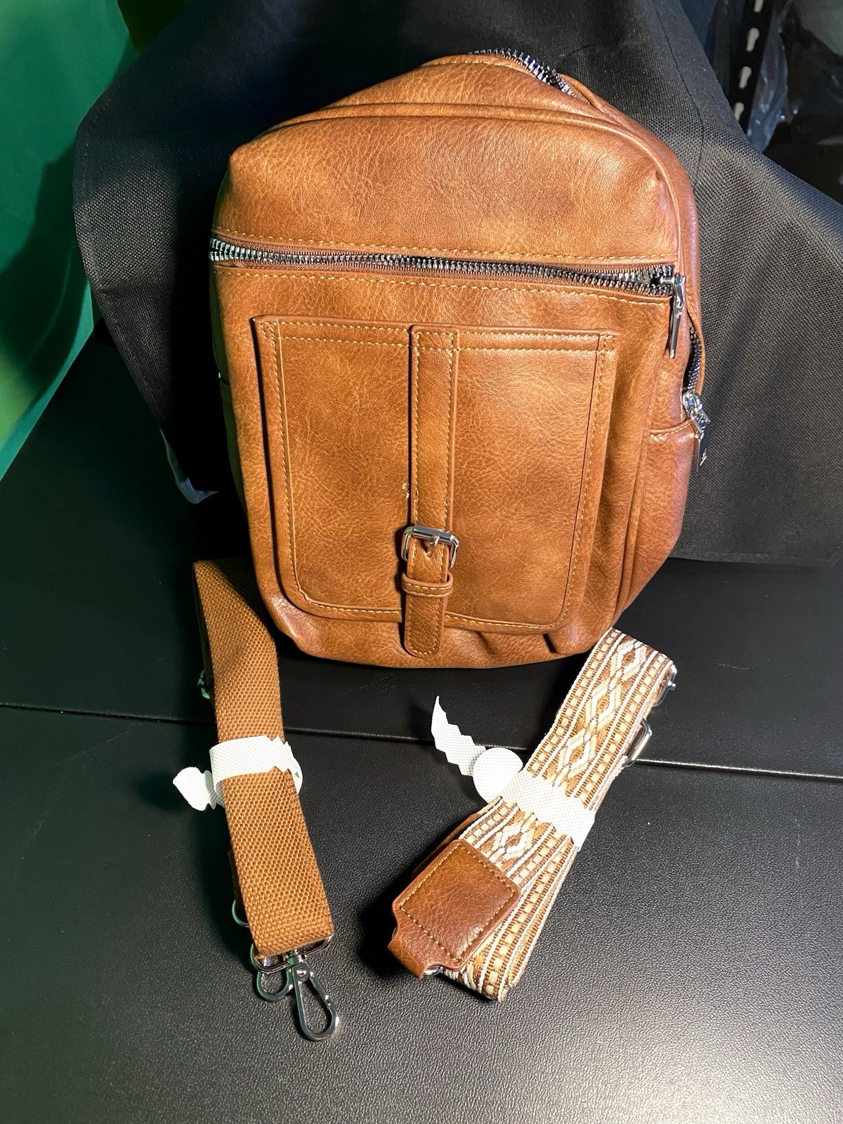My Hozee Brown Medium Crossbody Bag Zip Buckle Accent Detachable Strap Pockets