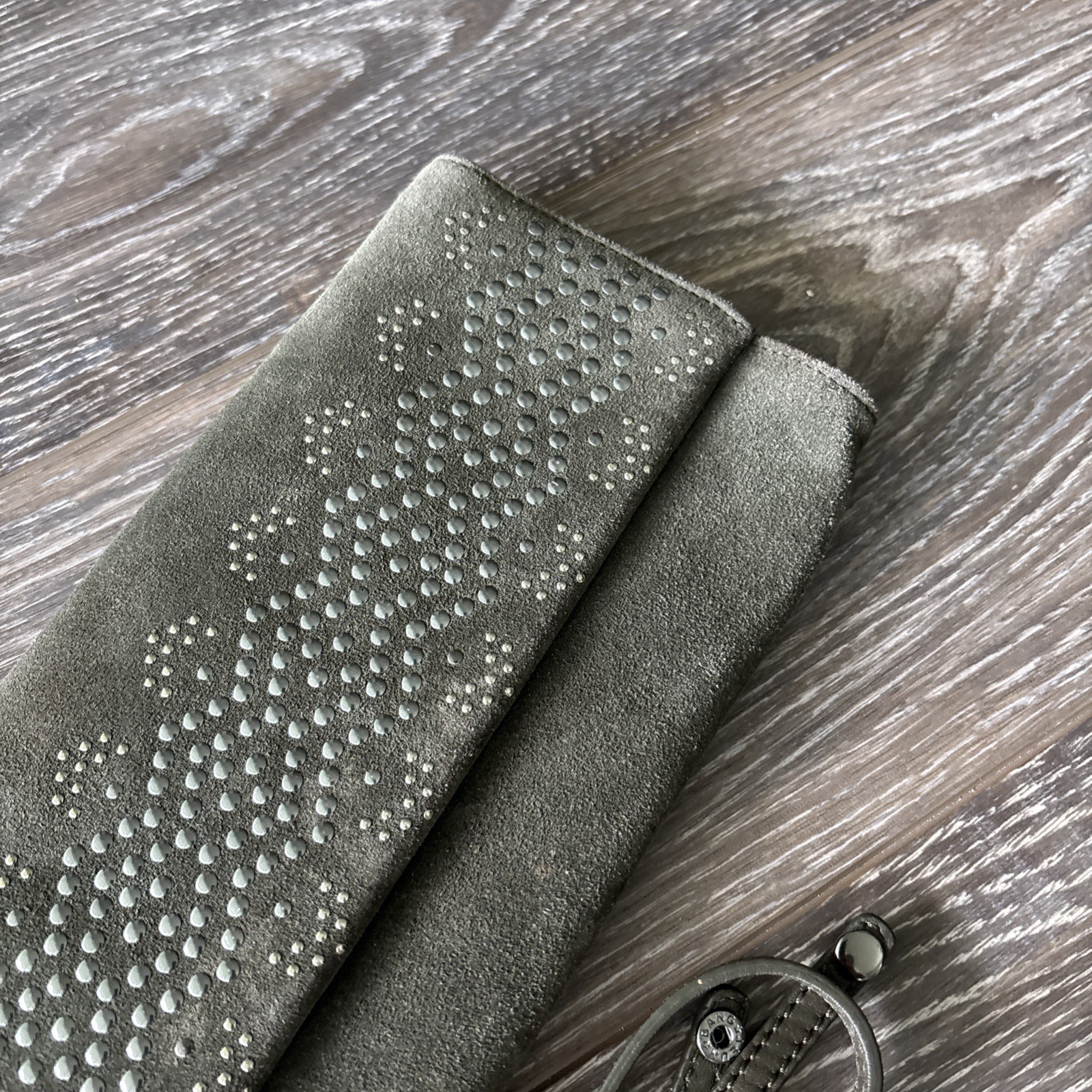 NWOT Via Spiga Olive Suede Clutch Bag Shoulder Strap 13×5 In