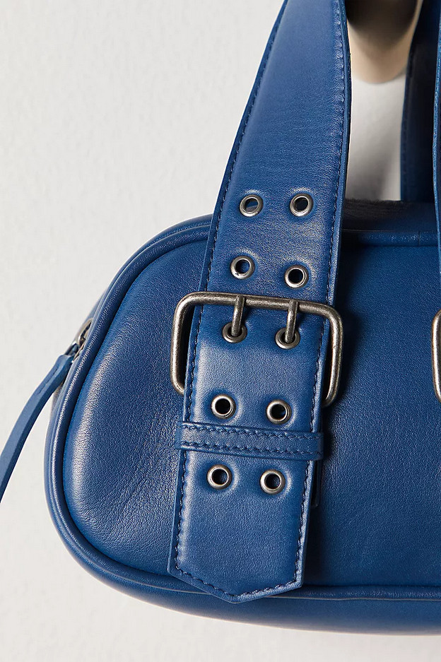 NEW FREE PEOPLE BLUE LEATHER SAY YES BUCKLE BAG