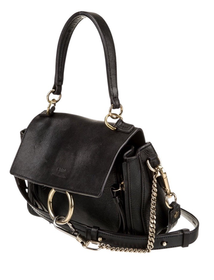 Chloe Faye Small Top Handle Crossbody Black Leather Gold Hardware Crossbody