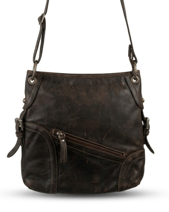 Anais Paris Brown Leather Crossbody Bag Women Adjustable Strap Distressed Vintag