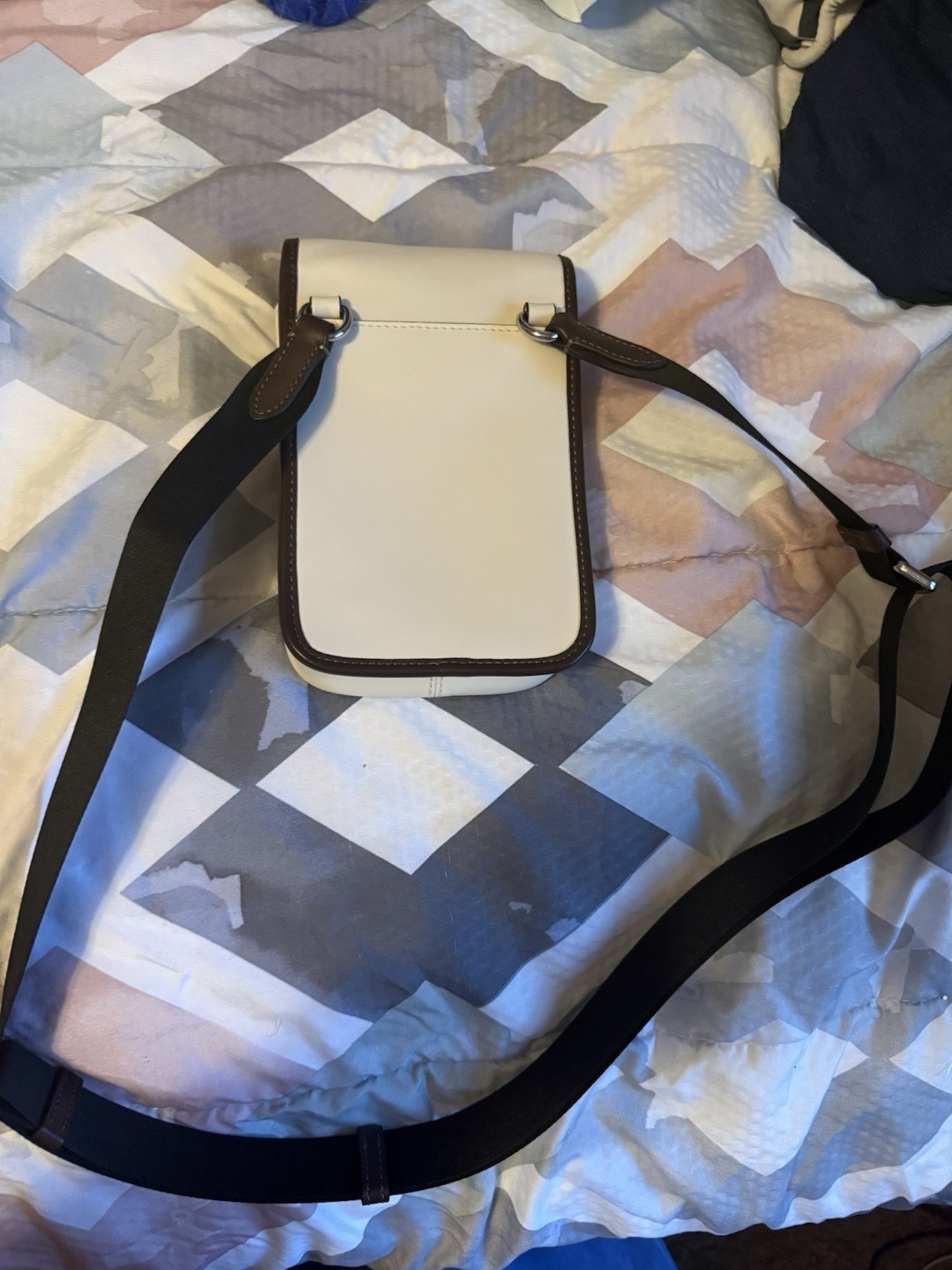 Coach New York Small Crossbody Phone Bag White/Brown, Black Strap, Buckle