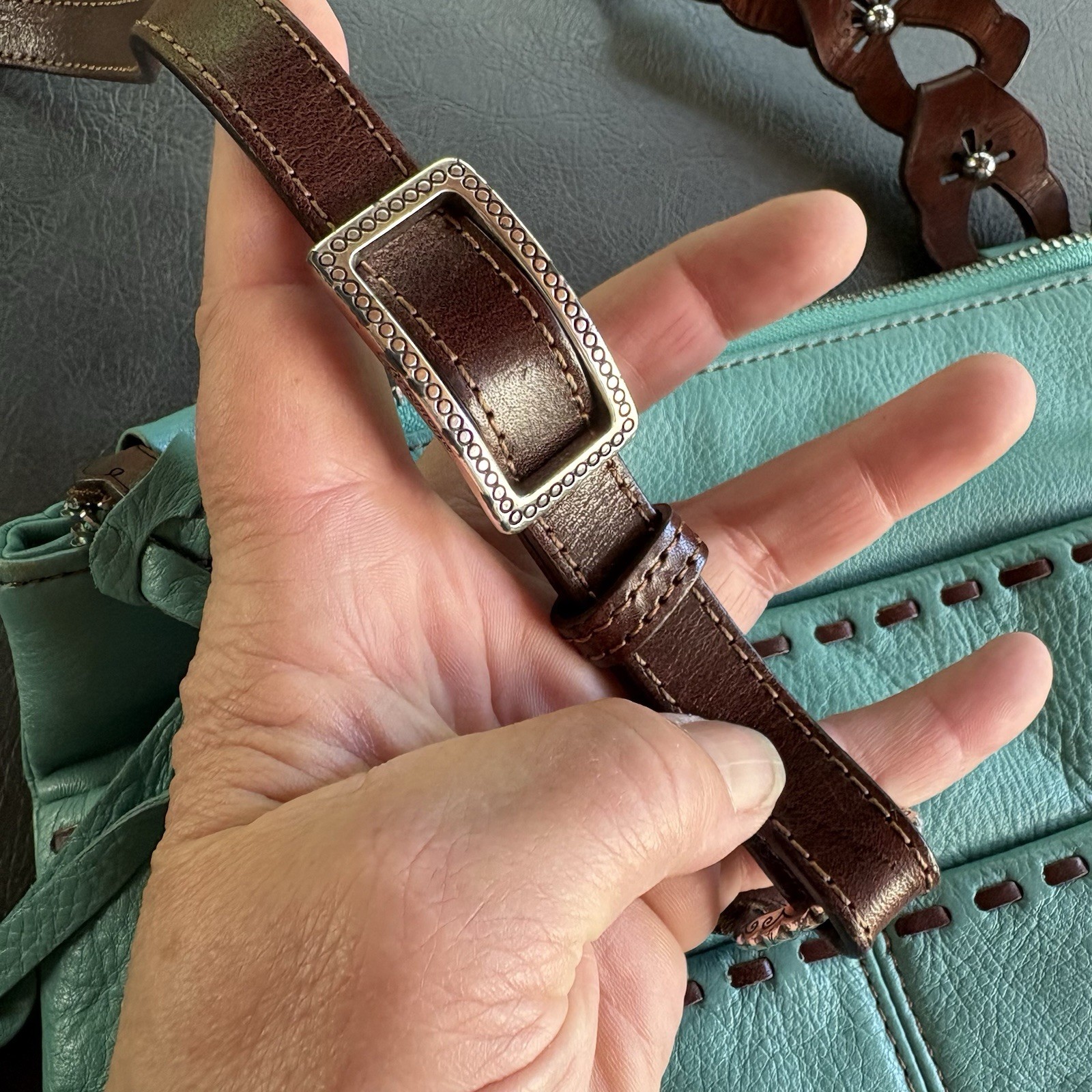 BRIGHTON KODA COLLECTION Teal LEATHER CROSSBODY MESSENGER BAG Heart L896041