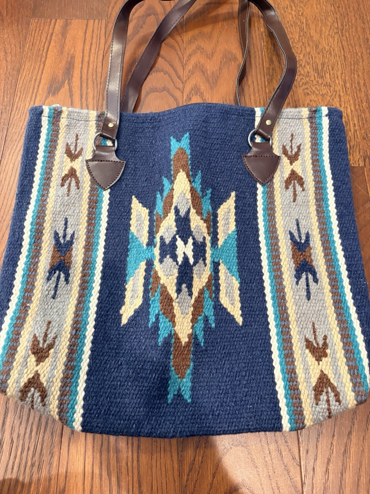 EL PASO SADDLE BLANKET CO Wool Aztec Southwest Zip Closure Large Tote Bag