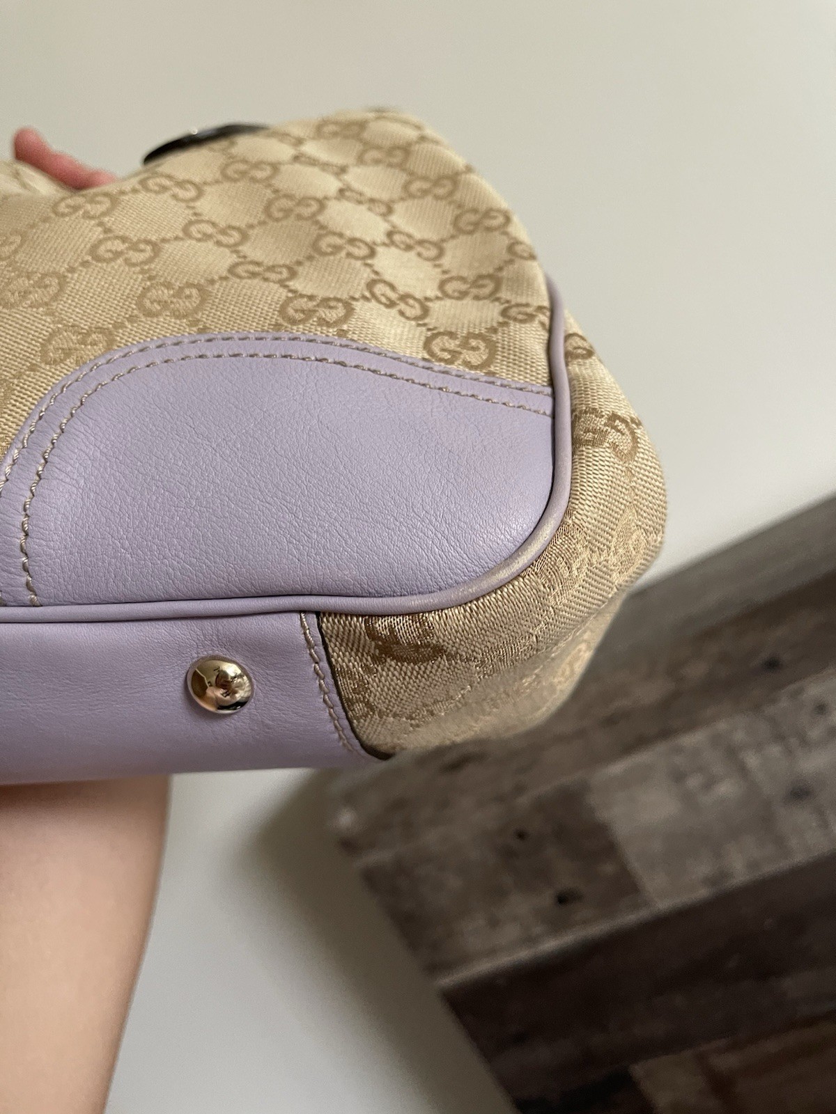 Gucci GG Supreme Canvas Princy Tote with Lilac leather trim and bow