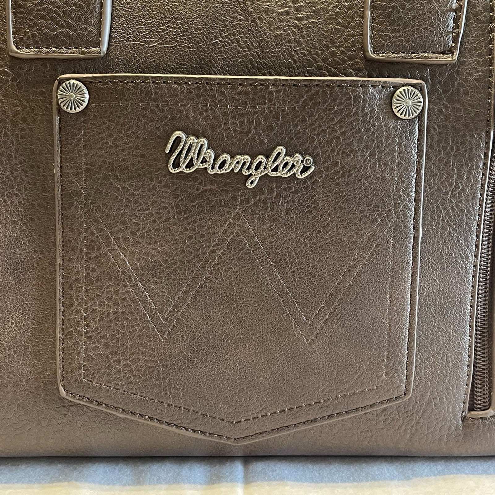 Wrangler Brown Western Satchel Top Handle Zip Bag w/ Detachable Strap Dust Bag