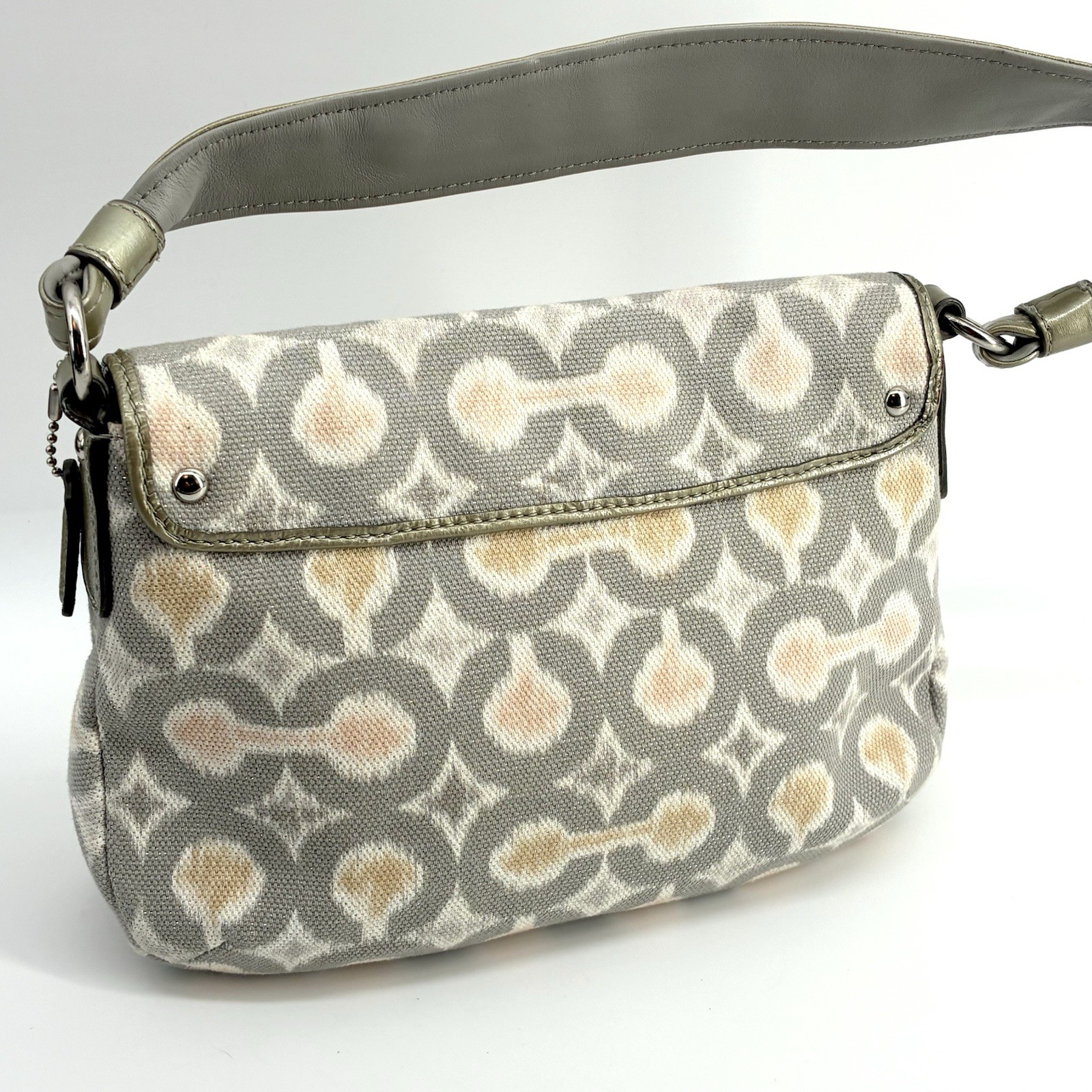 Coach Kristin F45376 Op Art Ikat Shoulder Bag Gray Silver Pink Sateen Lining (ST