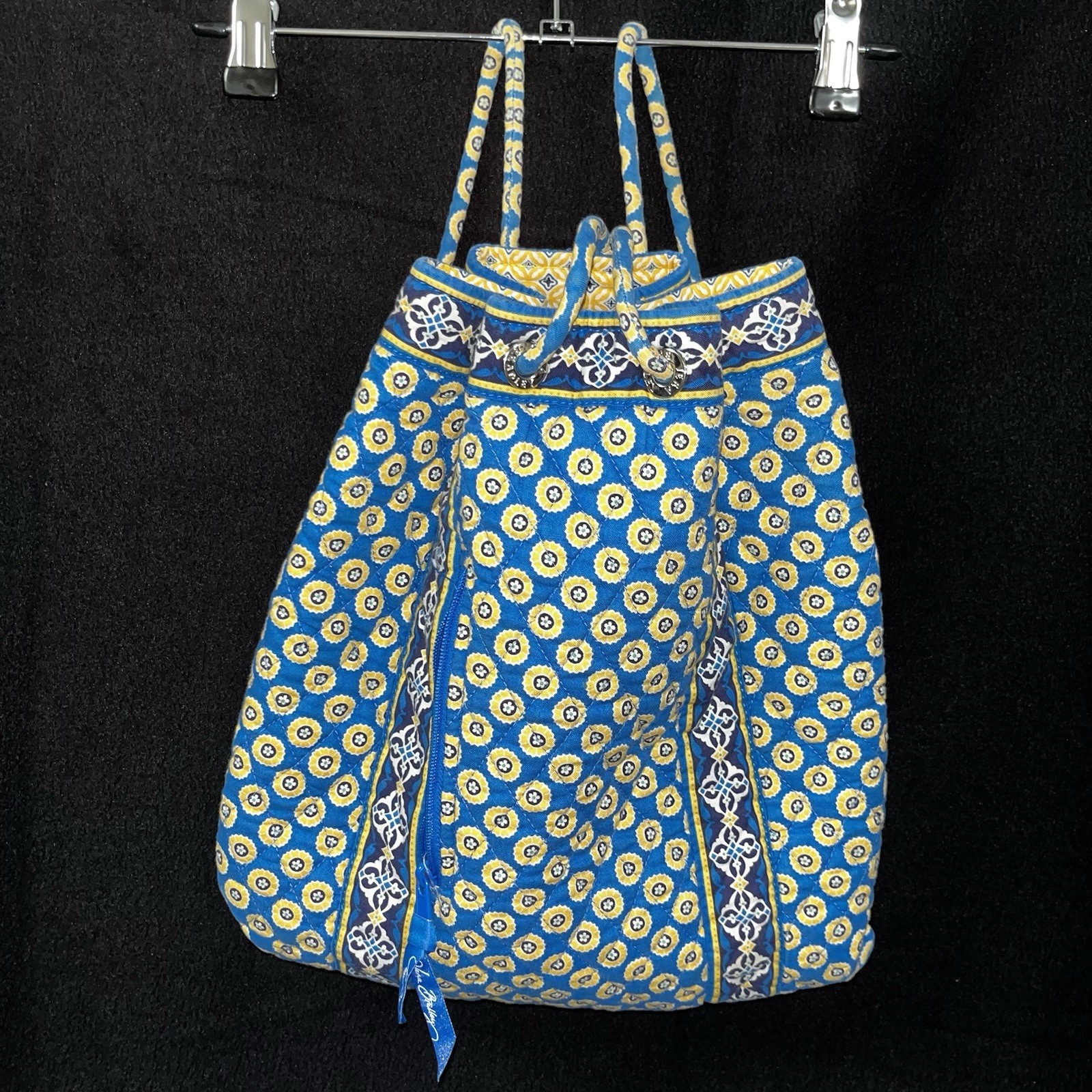 Vera Bradley Quilted Blue Yellow Geometric Design Sling Backpack
