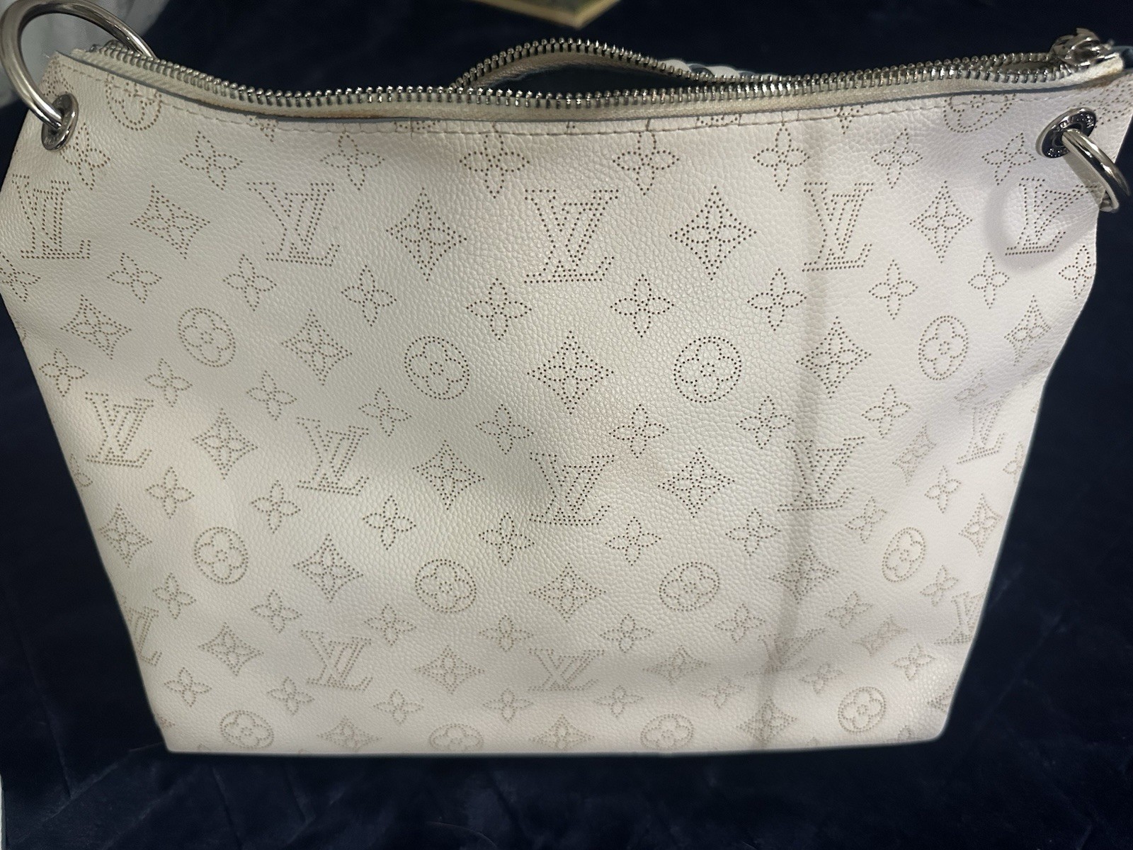 Louis Vuitton White Monogram Tote Bag Zip Closure w/ Detachable Strap Charm Tag