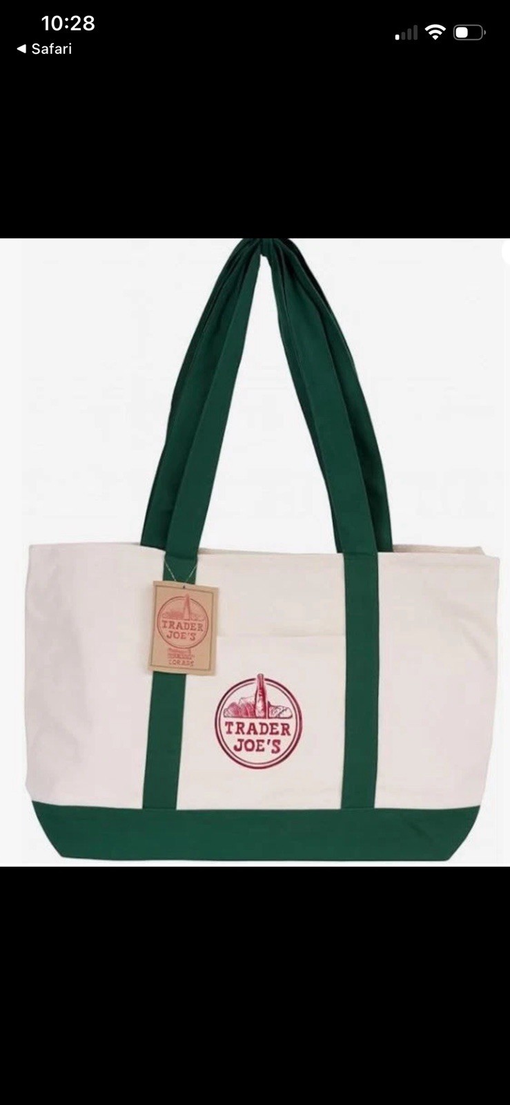 trader joes large canvas tote bag green