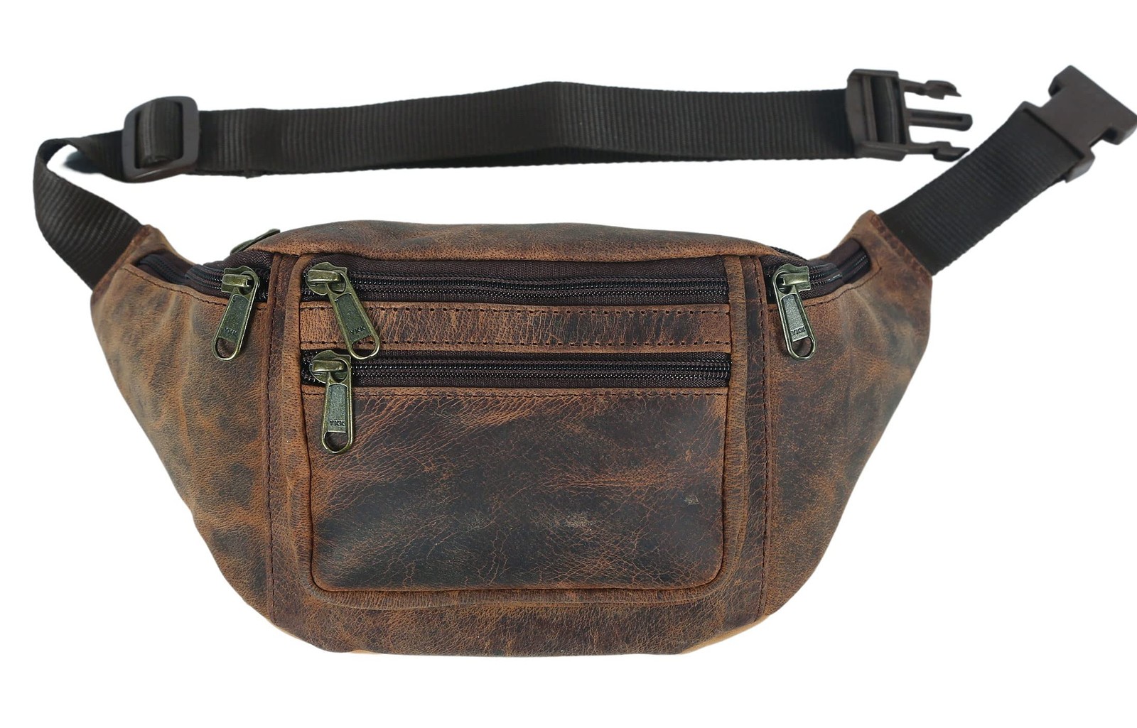 Premium Buffalo Leather Fanny Pack Waist Bum Pouch Multiple Pockets Run