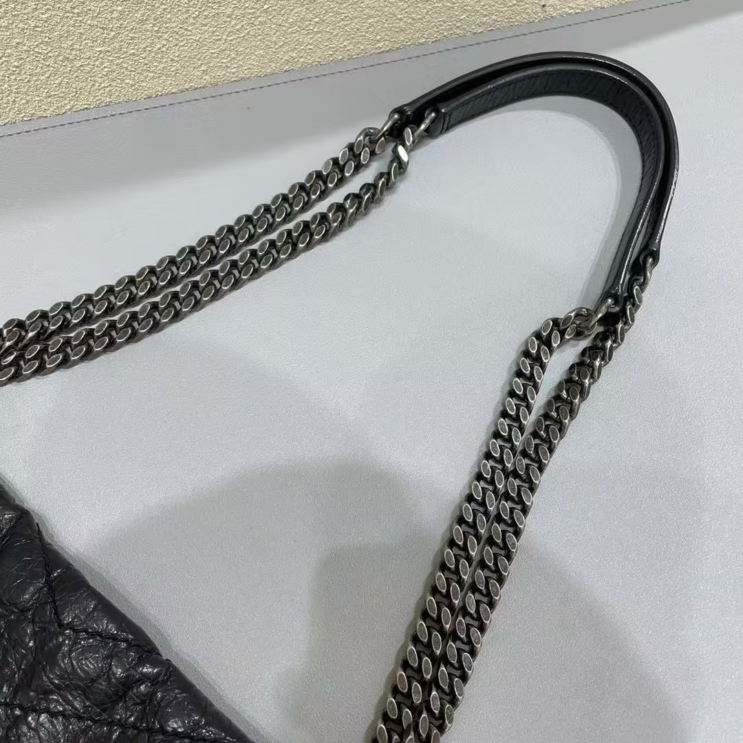 Saint Laurent Niki Medium Black Crinkled Calfskin Chevron Shoulder Crossbody Bag