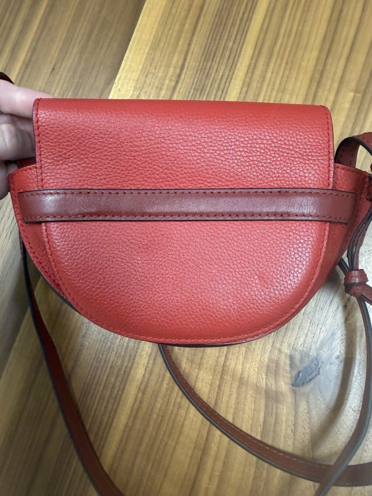 Loewe Gate Mini Red Crossbody Bag Gold Hardware Logo Bow Accents Strap