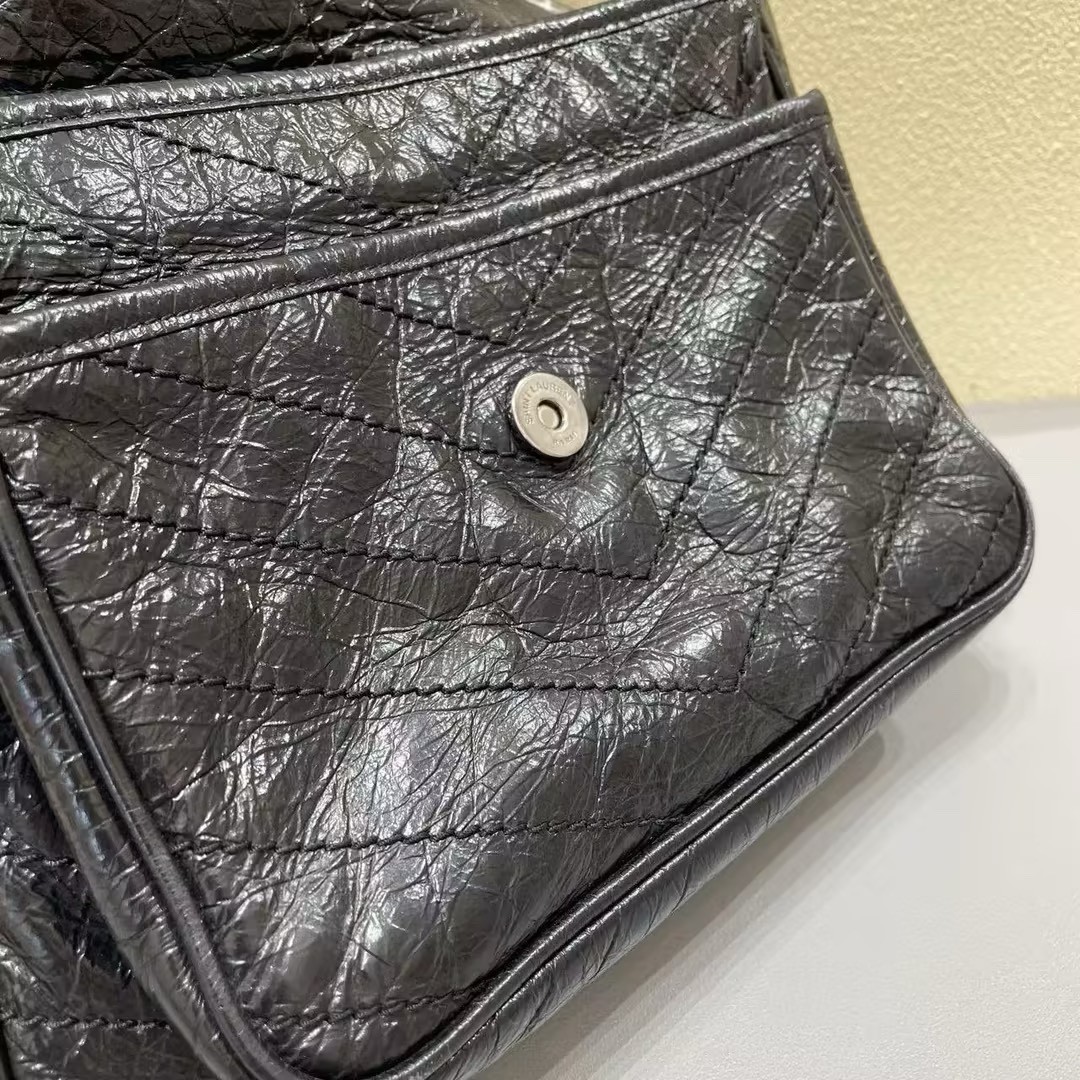 Saint Laurent Niki Medium Black Crinkled Calfskin Chevron Shoulder Crossbody Bag