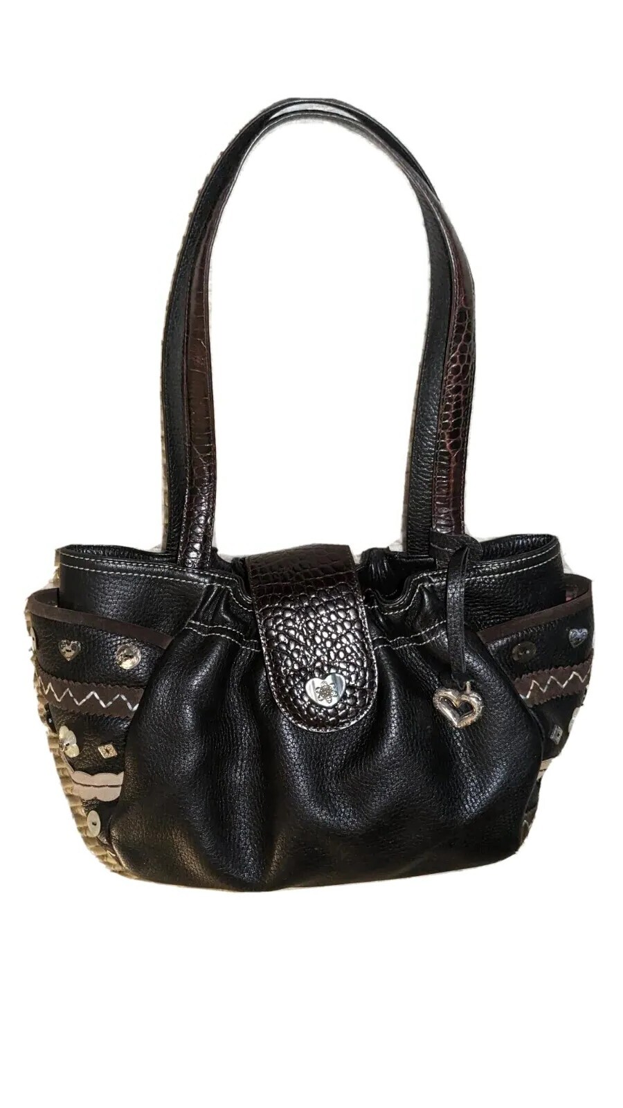 Brighton Black With Brown Trim Leather Shoulder Purse In Gentle Used Conditions