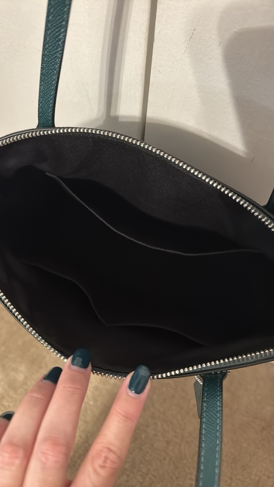 Coach Green Fiona Crossgrain Leather Zip-Top Tote Shoulder Bag Silver Hardware