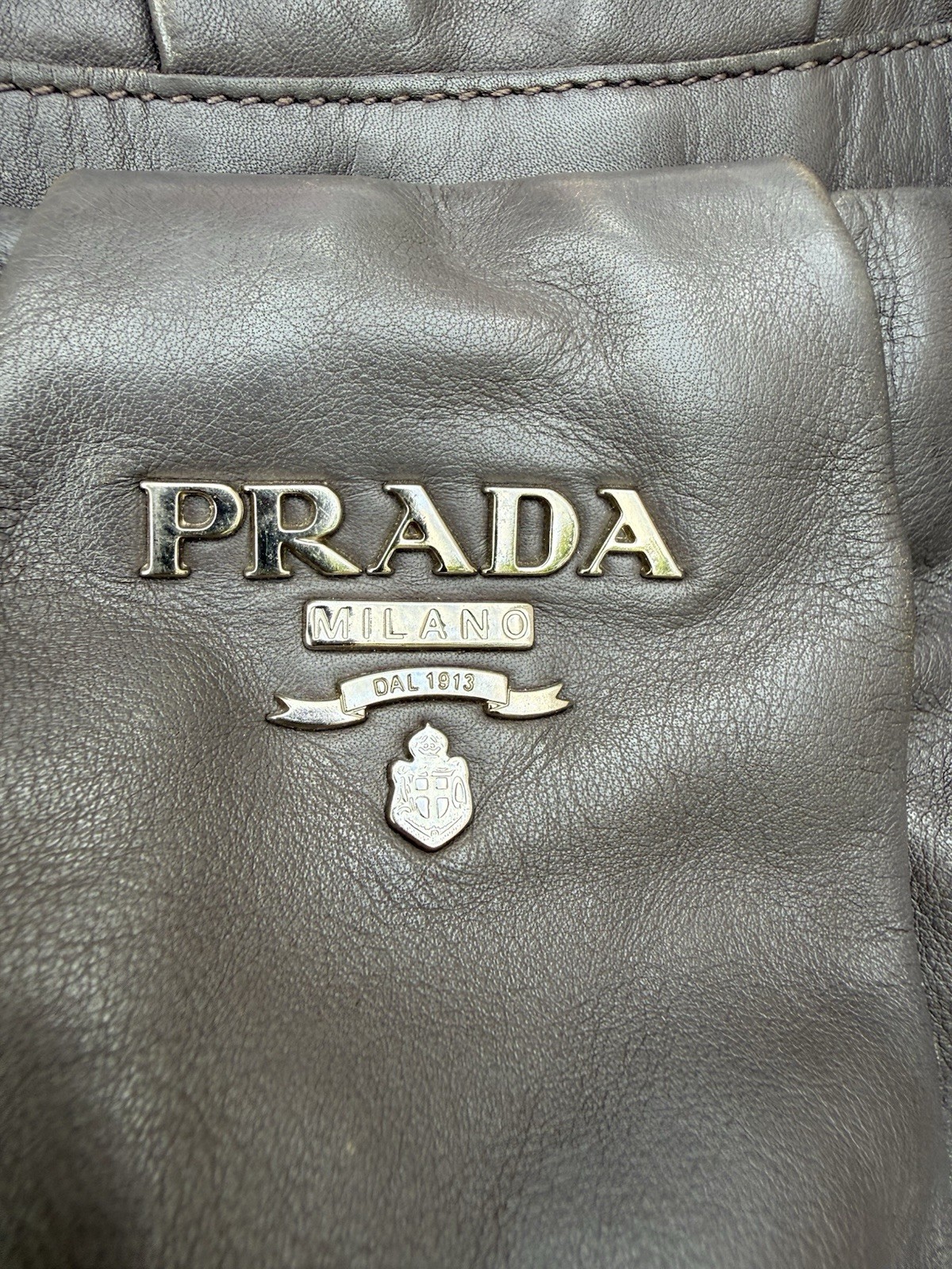 Prada Grey Pleated Leather Tote
