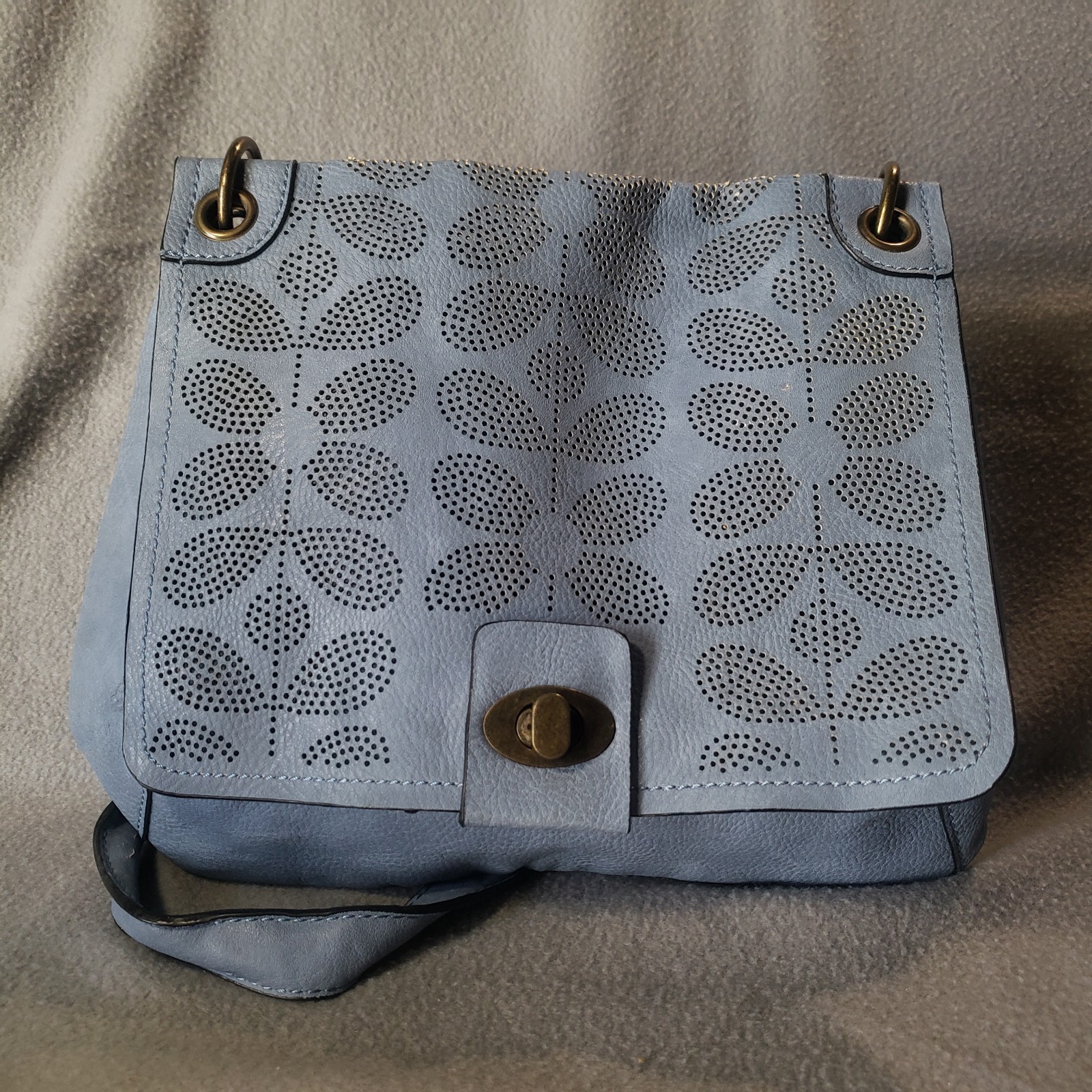 Coco + Carmen Light Blue Floral Perforated Leather Purse 11×9 inches