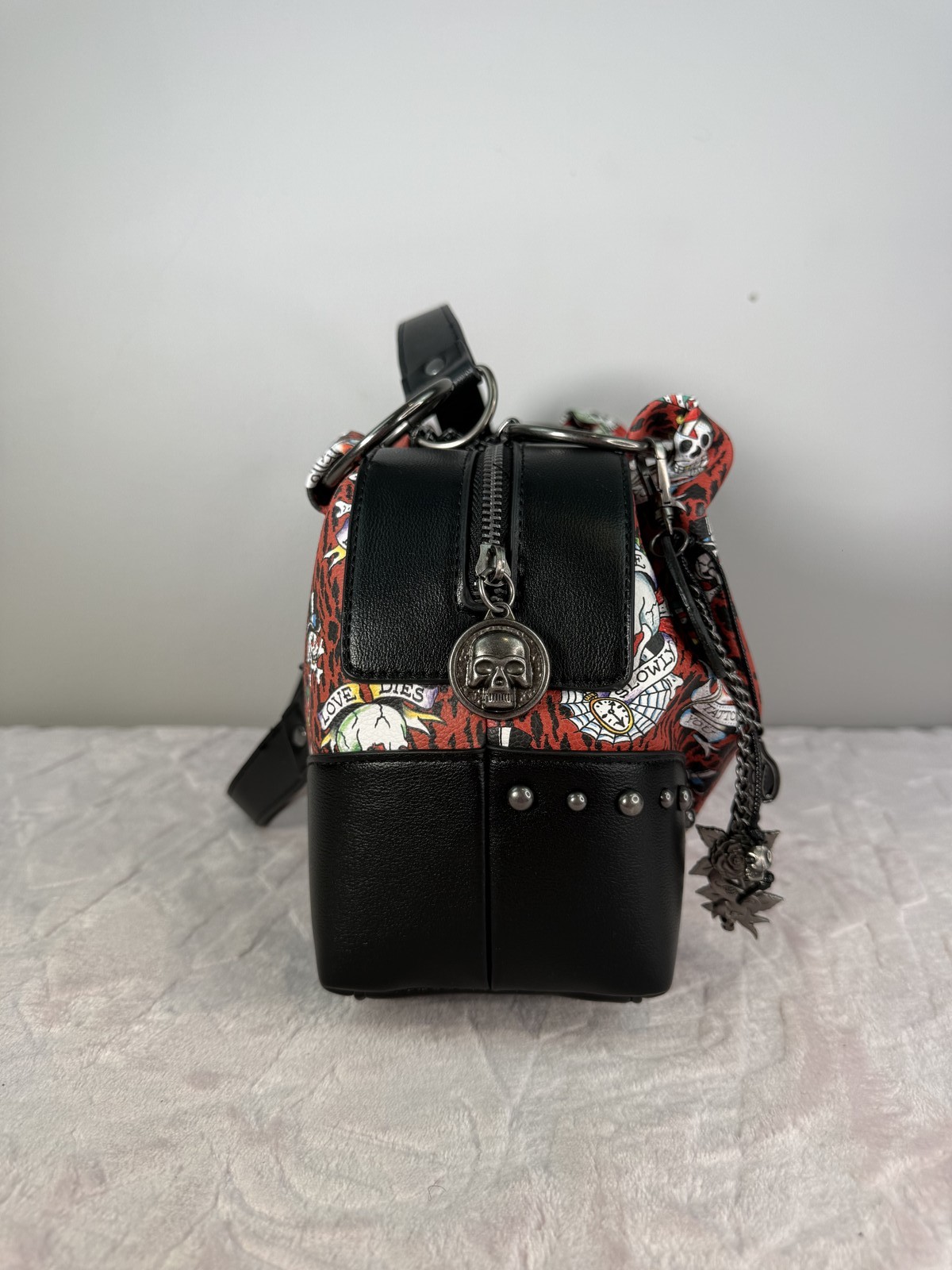 Ed Hardy Red Leopard Tattoo Print Shoulder Bag