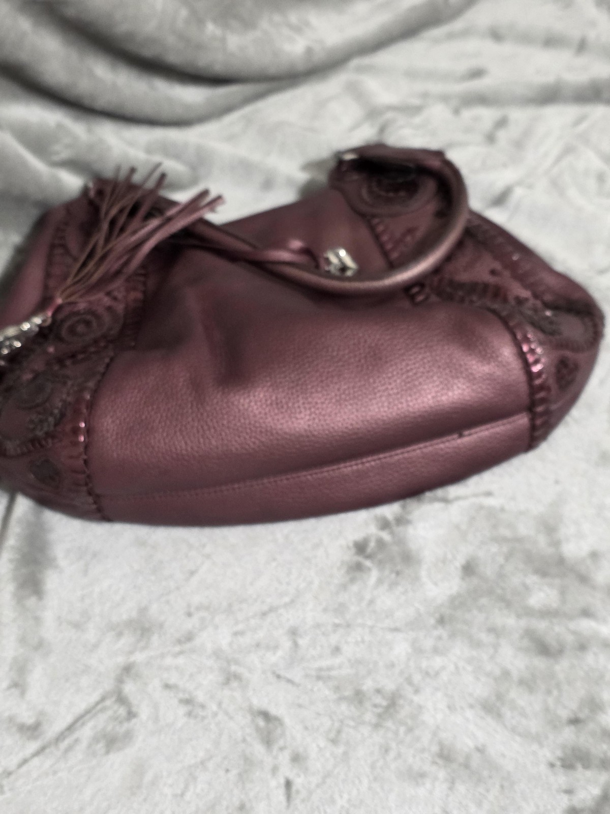 Brighton Plumb Melania Masterpiece Collect 3D Leather Applique Shoulder Handbag