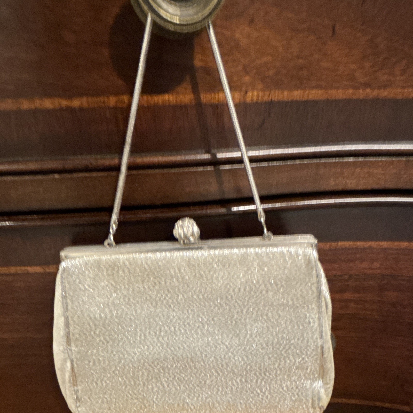 HL USA Silver Metallic Glitter Evening Clutch Snap Closure Chain Strap Small