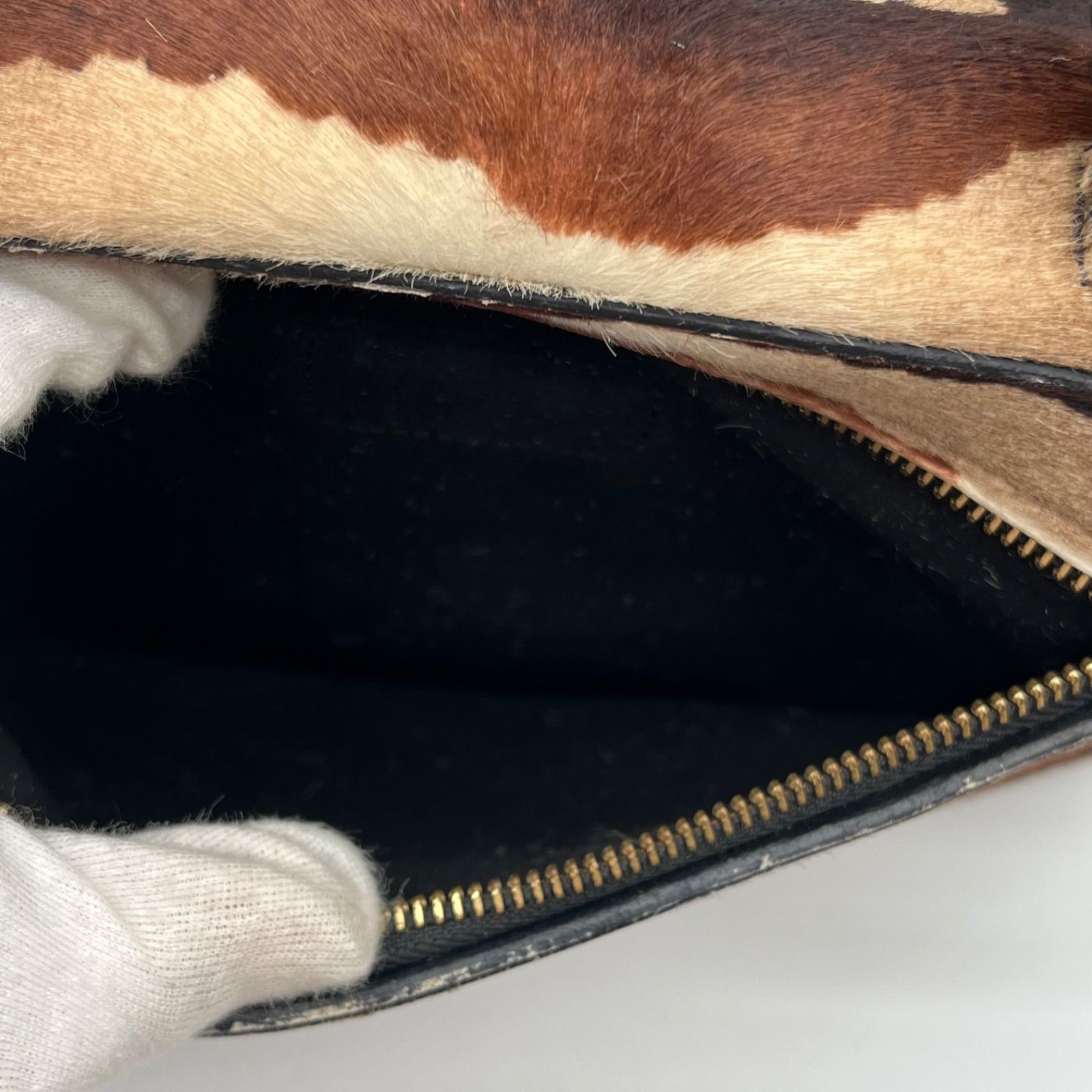 Auth Salvatore Ferragamo Sofia Gancini Pony Hair 2Way Handbag ShoulderBag 2Y9472