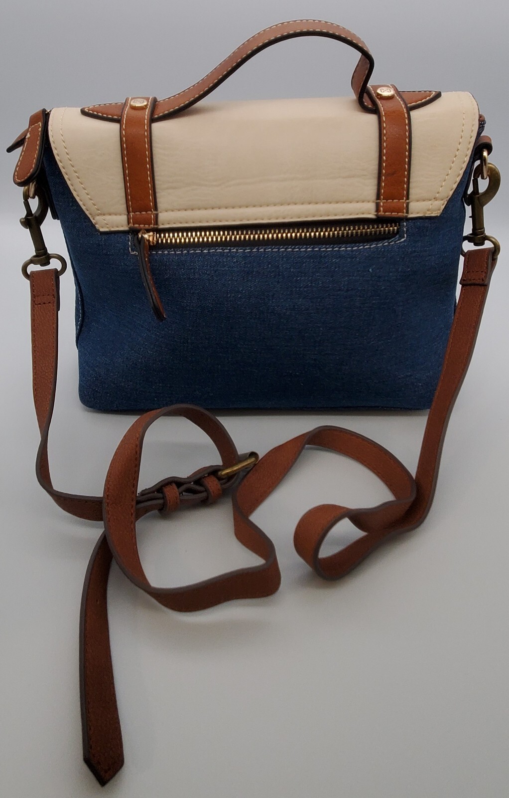 Coco + Carmen Women’s Handbag Blue And White With Brown Straps Crossbody Bag