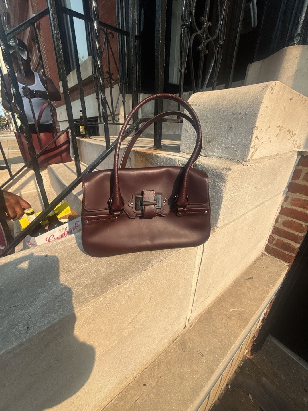 Authentic Salvatore Ferragamo Gina Burgundy Leather Shoulder Bag Gancini Made in