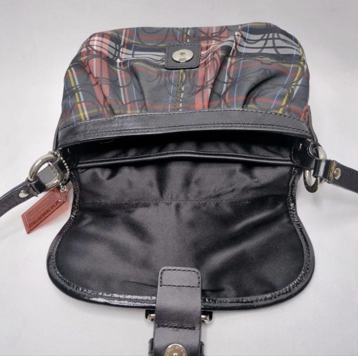 Coach Vintage Soho Tartan Check Crossbody Bag Canvas Leather Black Red Rare