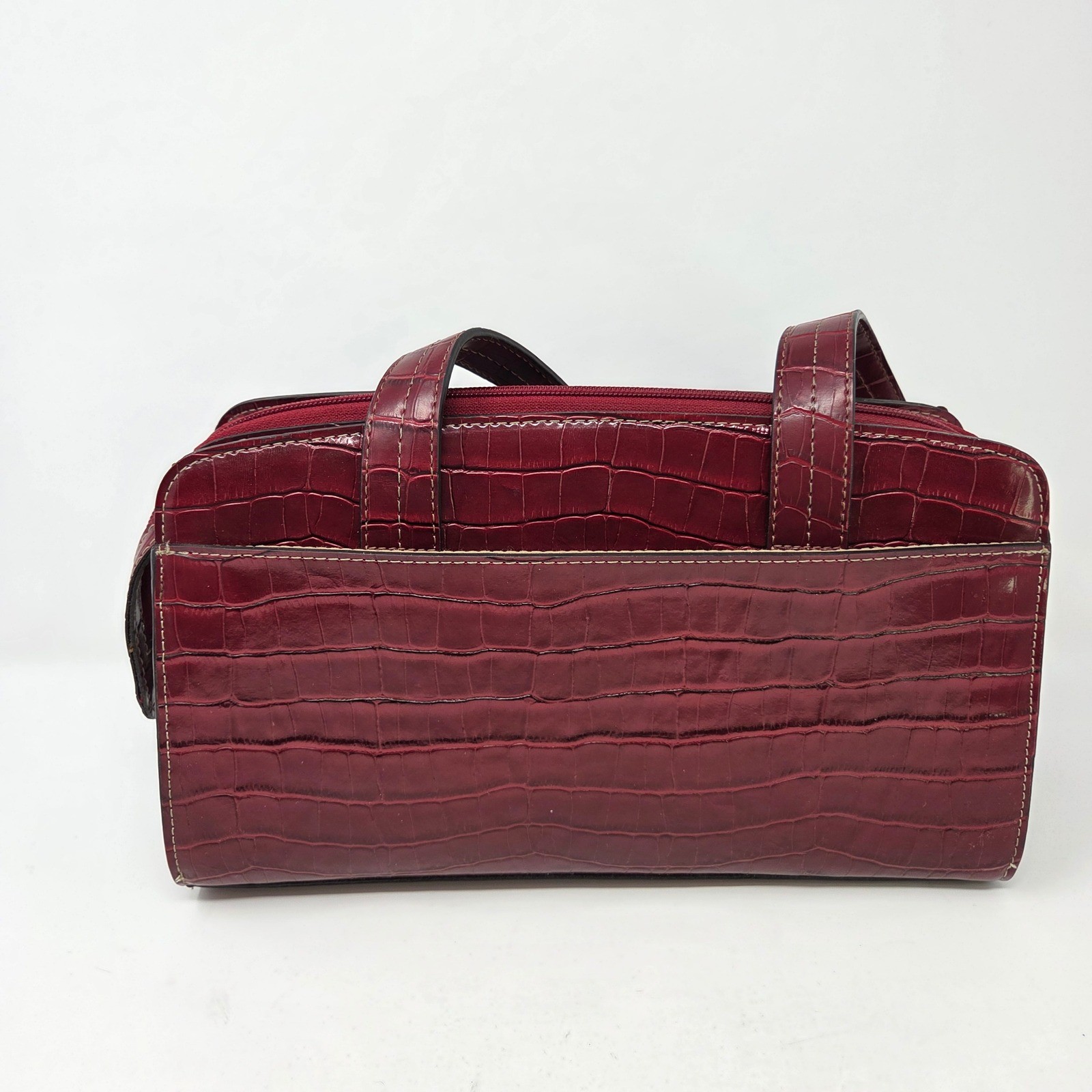 Crazy Horse Liz Claiborne Burgundy Croc Embossed Triple Compartment Shoulder Bag