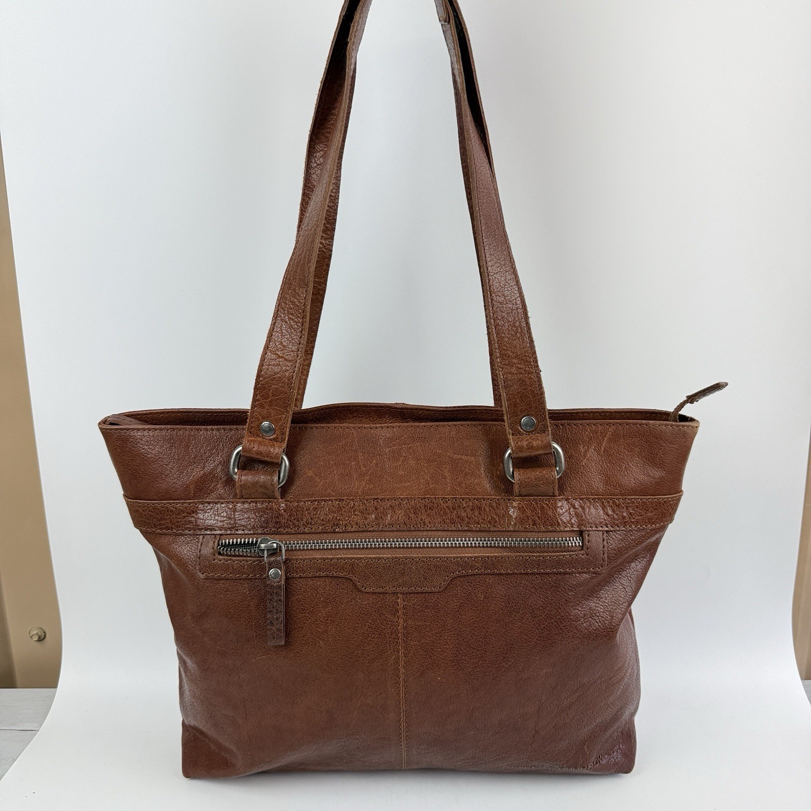 Spikes & Sparrow brown genuine leather laptop shoulder bag various pockets